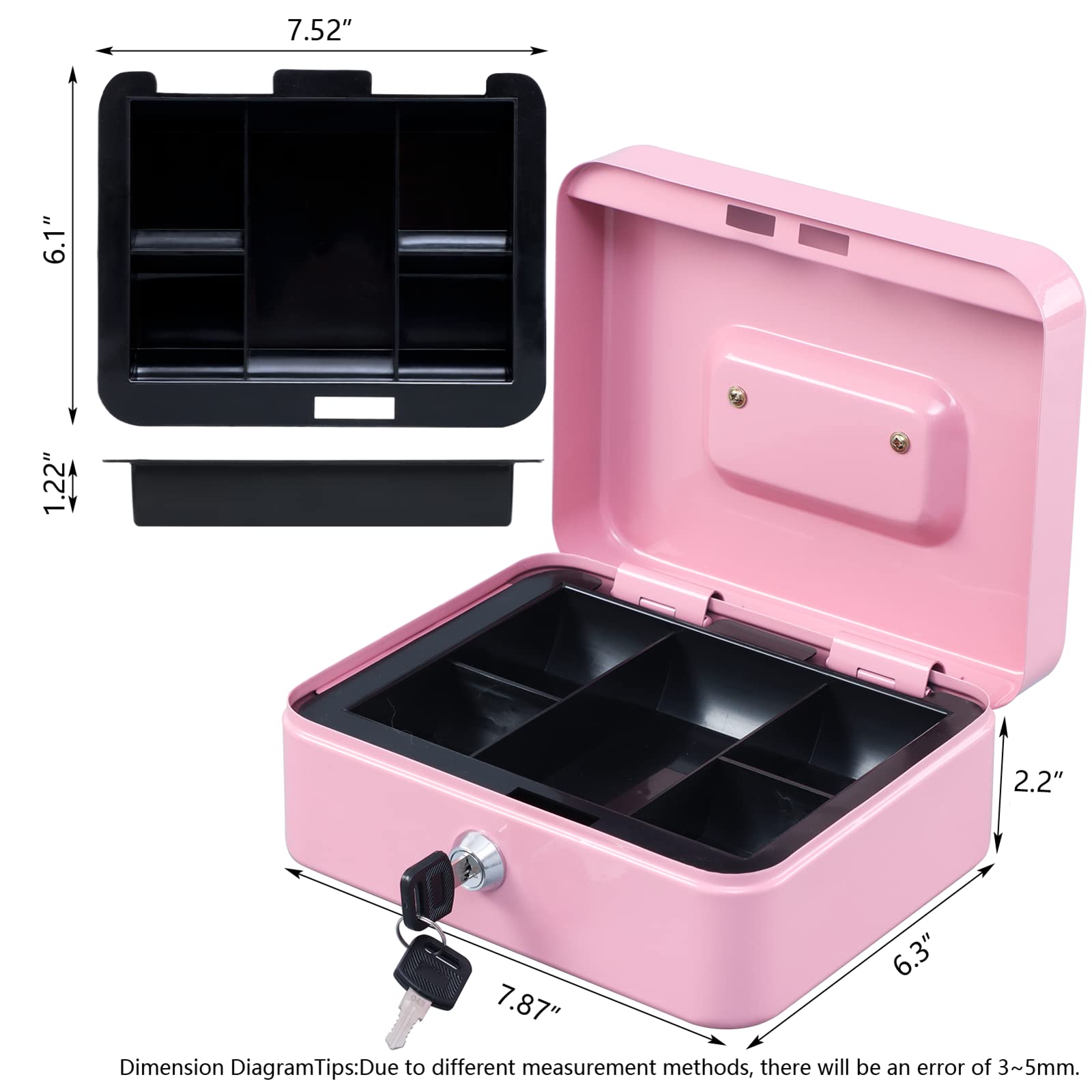 Kyodoled Medium Cash Box with Money Tray & Key Lock - 7.87