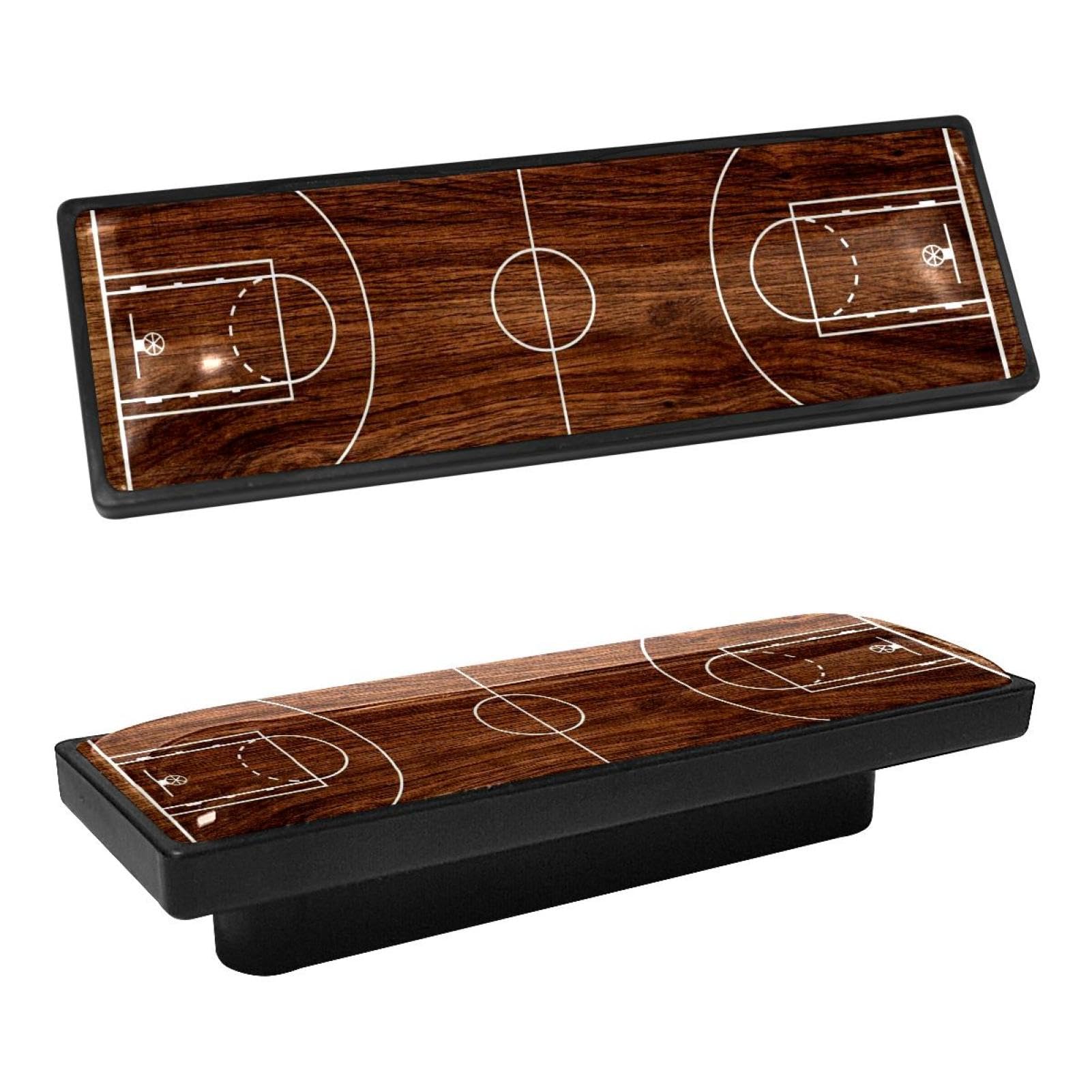 4Pcs Rectangle Cabinet Handles - Matte Black Kitchen Cabinet Knobs & Drawer Pulls - Modern Wooden Basketball Court Design - Perfect for Home Kitchen, Bathroom & Office Furniture Upgrade