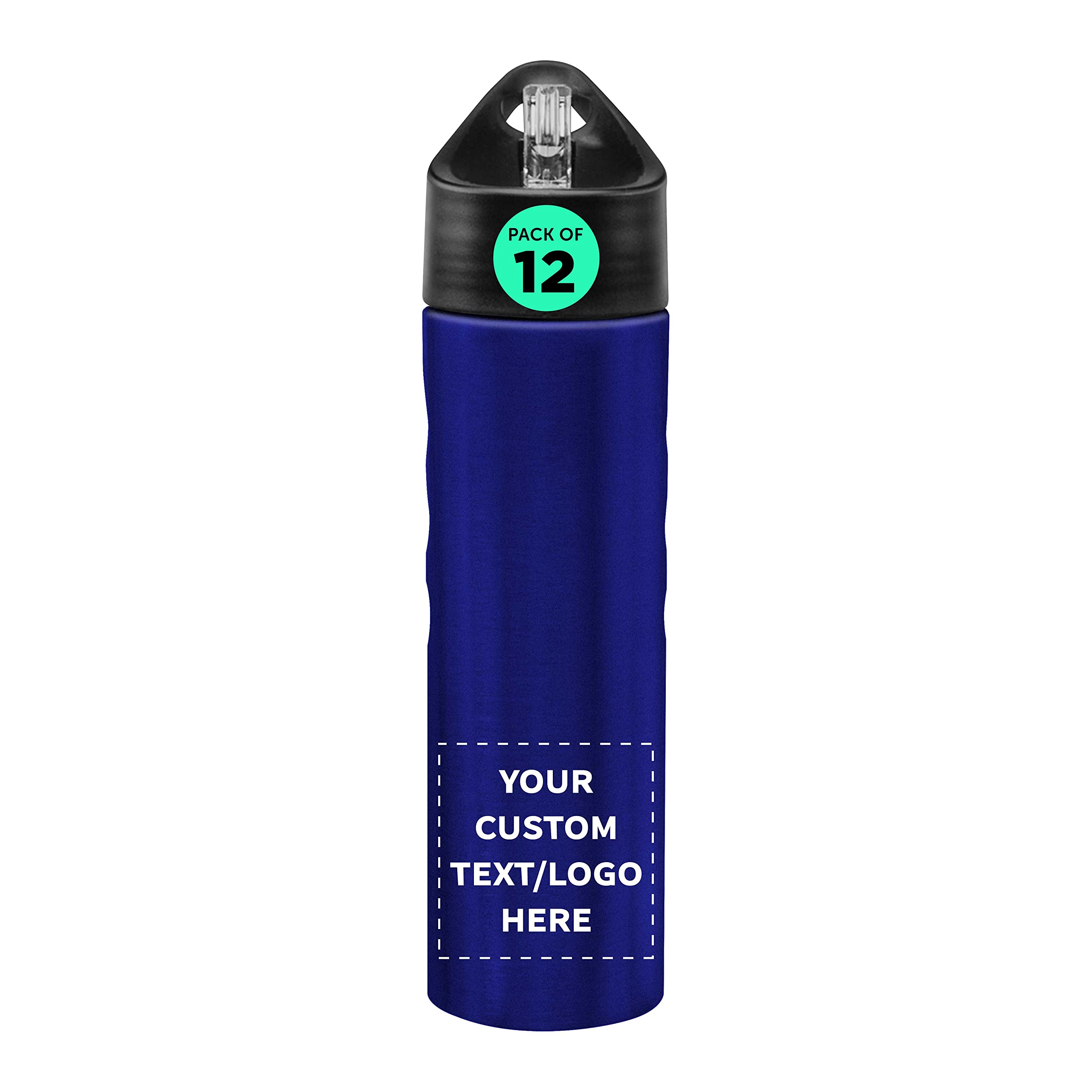 Custom Slim Stainless Steel Water Bottles 25oz (12 Pack) - Personalized Text & Logo - Reusable Gym & Sports Bottles - Bulk Pack - Blue - Perfect for Workouts, Hiking, Office & Outdoor Activities