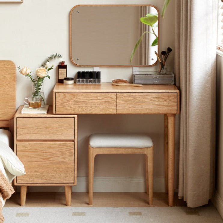 Modern Oak Solid Wood Retractable Dressing Table - Space-Saving Vanity for Bedroom, Bathroom & Small Apartments
