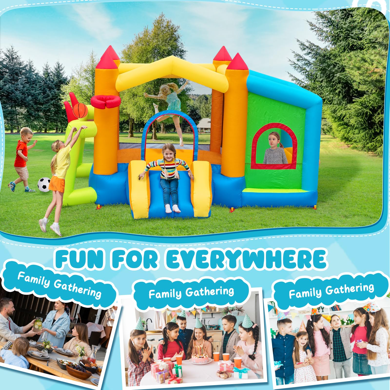 FBSPORT Inflatable Bounce House with Ball Pit & Toy Market Stand - Kids Bouncy Castle for Outdoor & Indoor Play - Includes 480W Blower for Birthday Parties, Backyard Fun & Family Gatherings