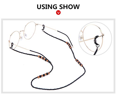 Stylish All Black Eyeglass Chain with Black Beads - Secure Sunglasses & Reading Glasses - Anti-Slip Design by Dhoptical - Perfect for Work, Reading & Outdoor Activities