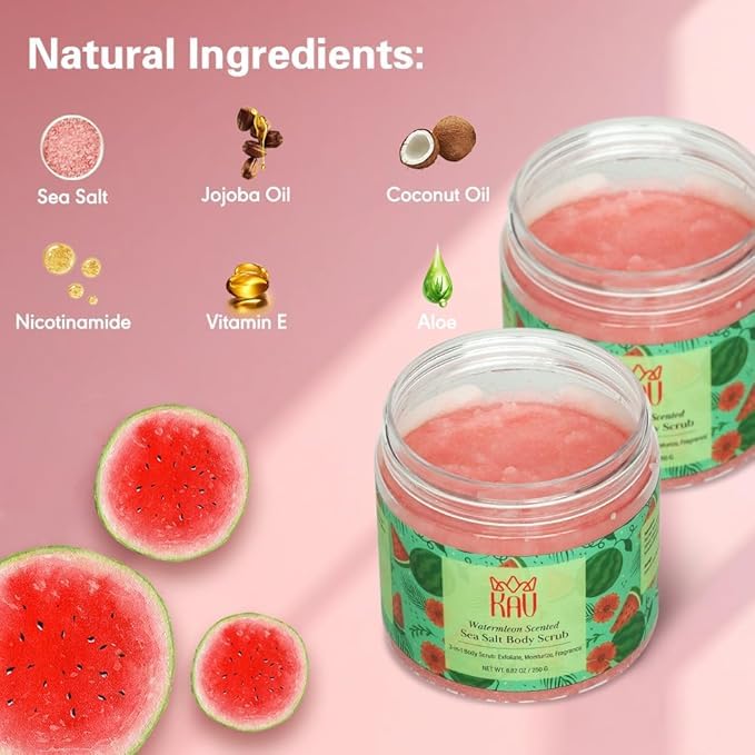 KAV 4 Pack Natural Salt Body Scrub - Exfoliating Face & Body Scrub for Moisturizing Skin, Dead Cell Removal & Relaxation | Spa Treatment, Skin Rejuvenation, At-Home Self Care