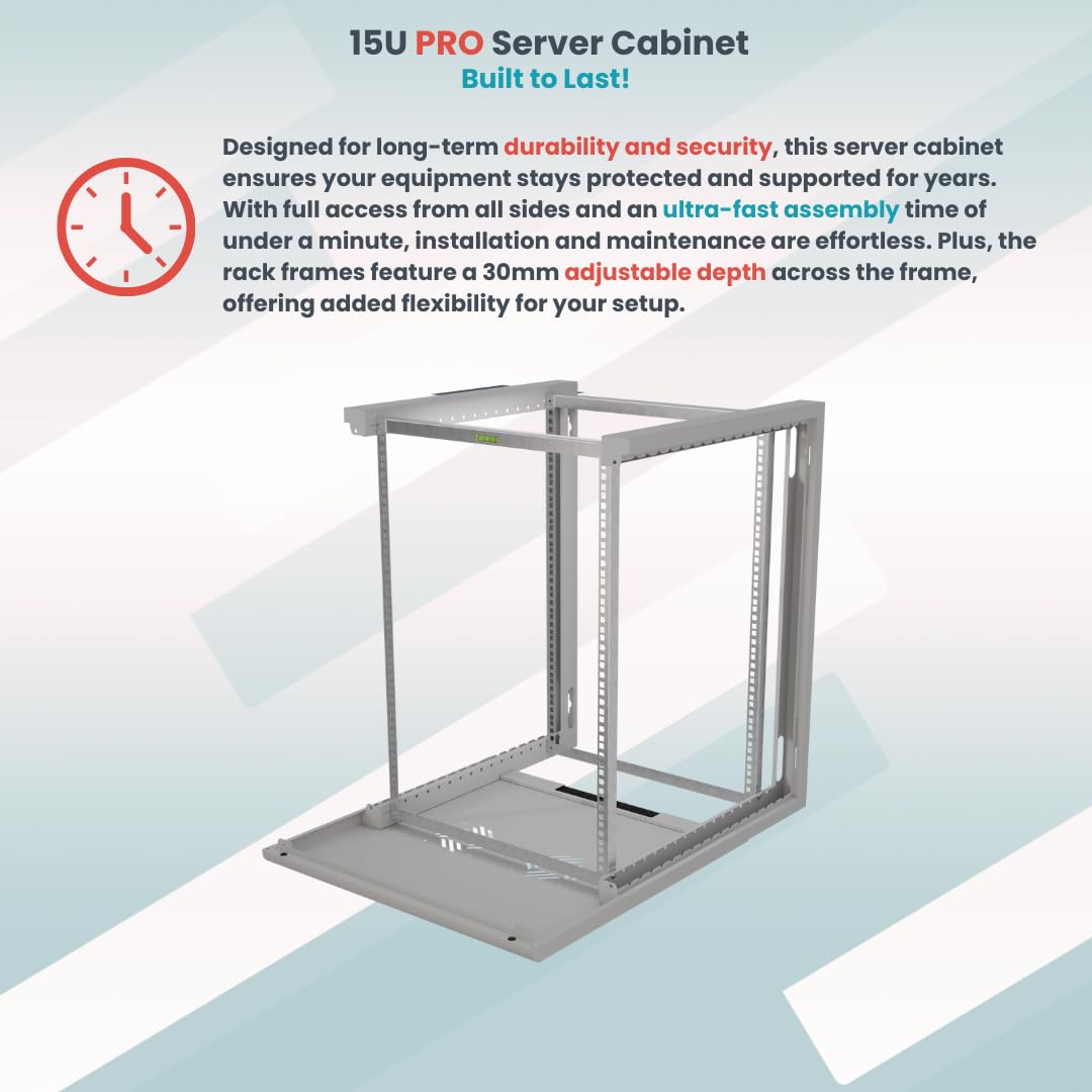 Stalflex 19 Inch 15U 600mm Heavy Duty Steel Server Rack Cabinet - Network Equipment Rack with Adjustable Rails & Shelves - Perfect for Data Centers, Server Rooms & Home Office Network Setup