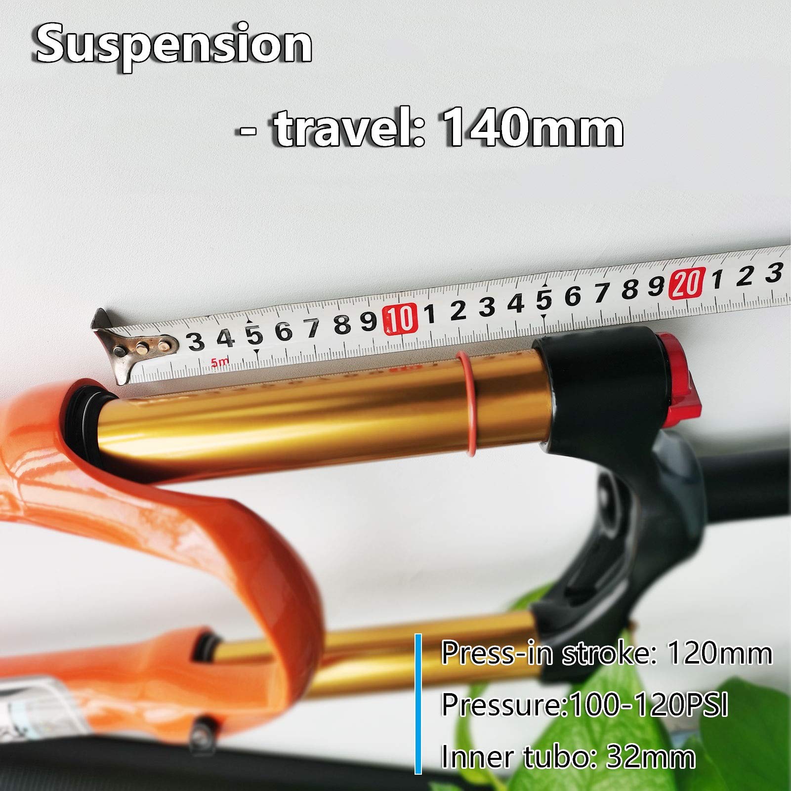 Premium 26/27.5/29 Inch Magnesium Alloy Mountain Bike Fork - 140mm Travel Air Suspension, Straight Tube Steerer, Shock Absorber (Orange, Manual Lock) - Ideal for Trail Riding & All-Mountain Cycling