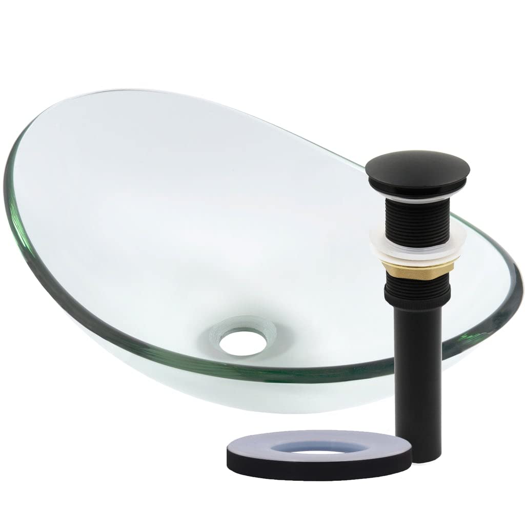 Novatto CHIARO Modern Glass Vessel Bathroom Sink Set with Matte Black Finish - Perfect for Contemporary Bathroom Vanity and Powder Room Decor