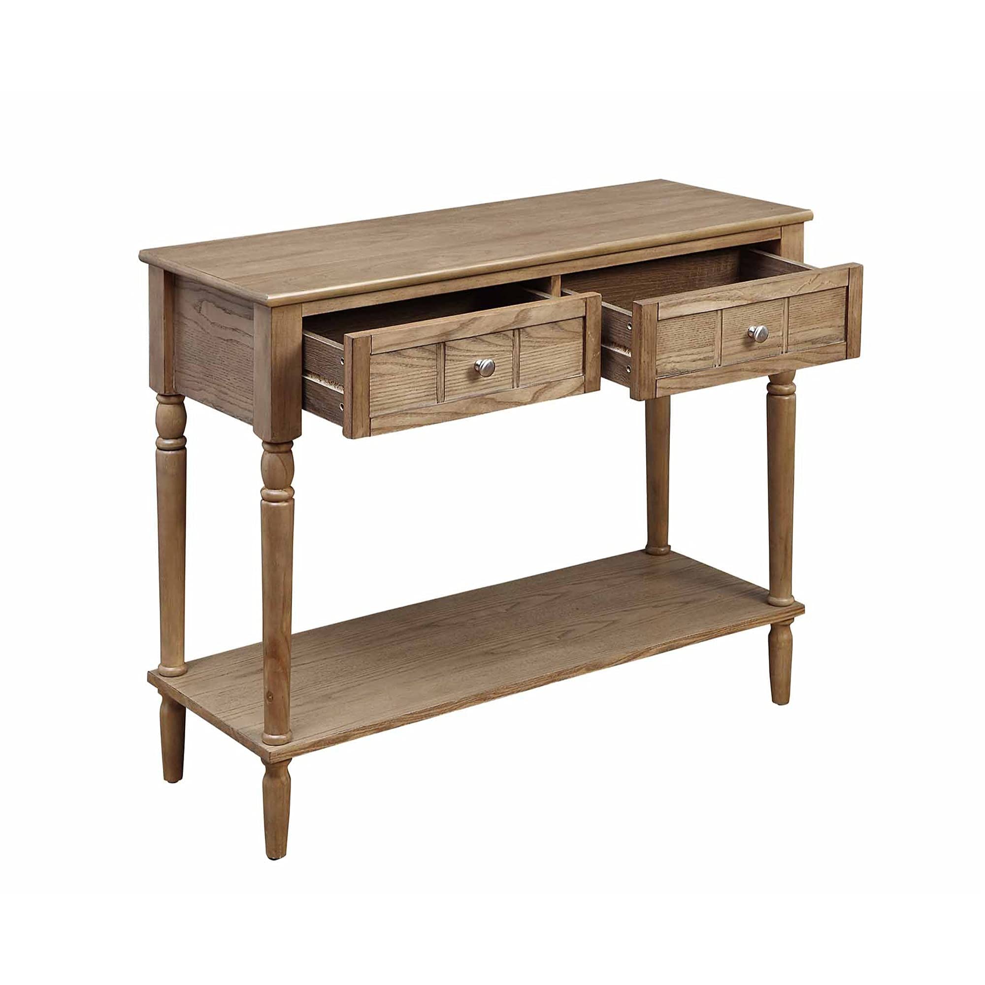 French Country 2-Drawer Console Table with Open Shelf - Rustic Entryway Hall Table for Foyer, Living Room & Bedroom Decor