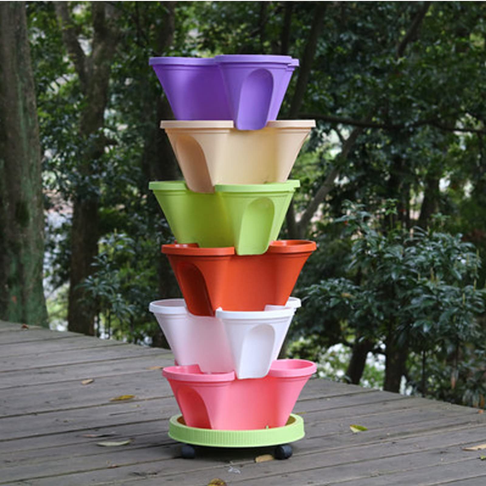 6-Tier Stackable Vertical Planter Kit - Space Saving Garden Tower for Strawberries, Herbs & Flowers - Mixed Color Plastic Planting Pots for Balcony, Patio & Indoor Gardening