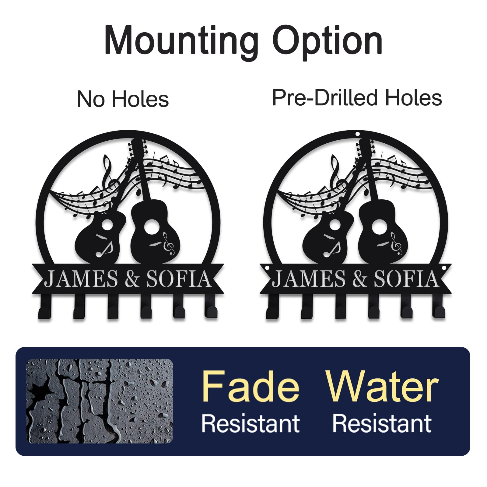 Custom Metal Guitar Key Holder Wall Mount - Personalized Wall Decor Key Organizer for Home, Office & Music Room