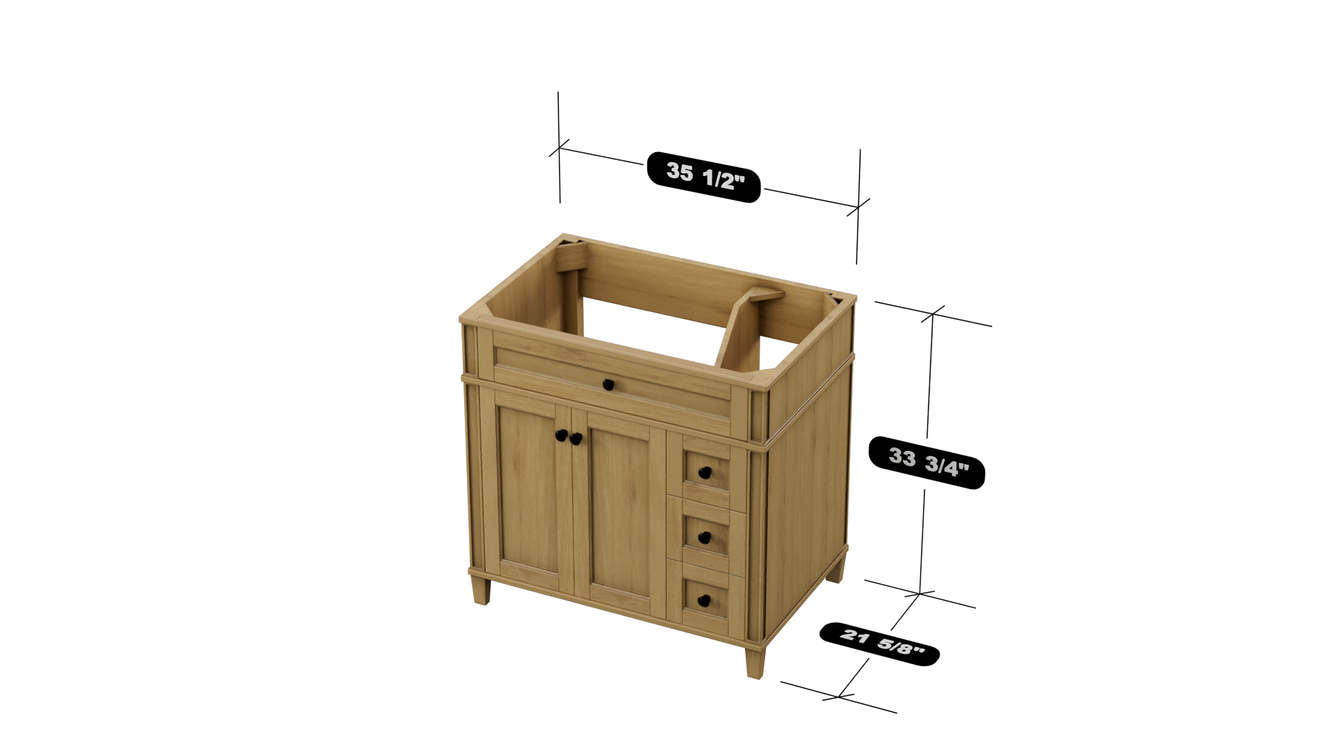 Kensington 35.5 Inch Right Drawer All-Wood Vanity Cabinet in Desert Oak - Perfect for Bathroom Storage & Organization