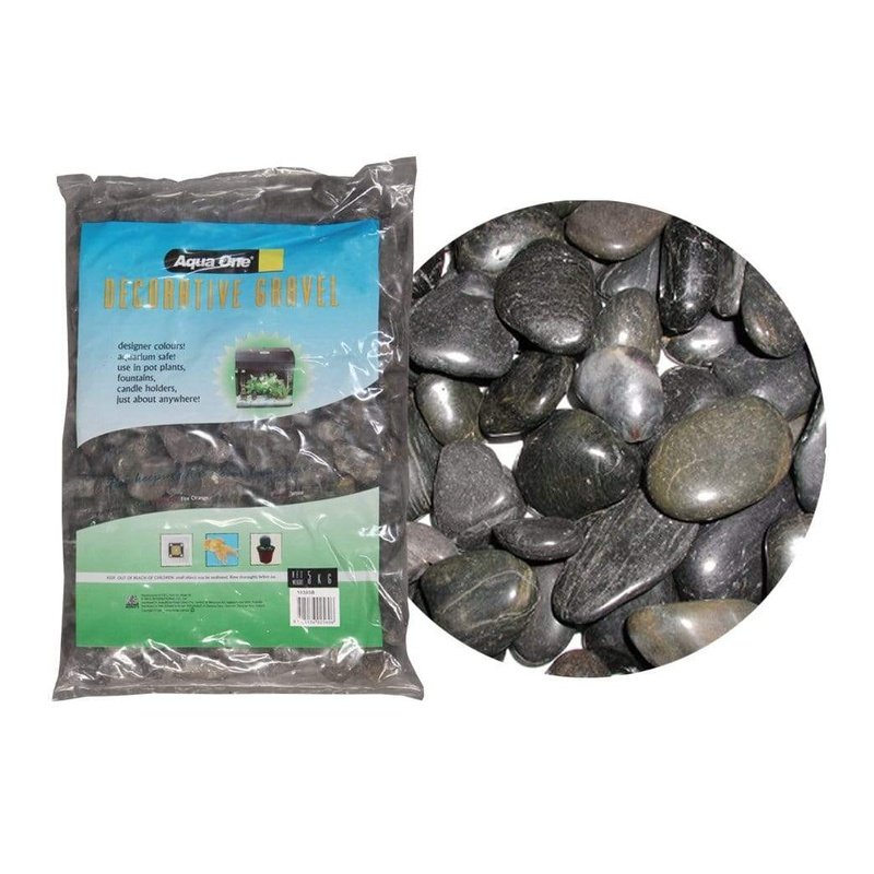 Aqua One Polished Black Stones 5kg - Natural Decorative River Rocks for Aquariums, Landscaping & Zen Gardens - Perfect for Fish Tanks, Terrariums & Home Decor