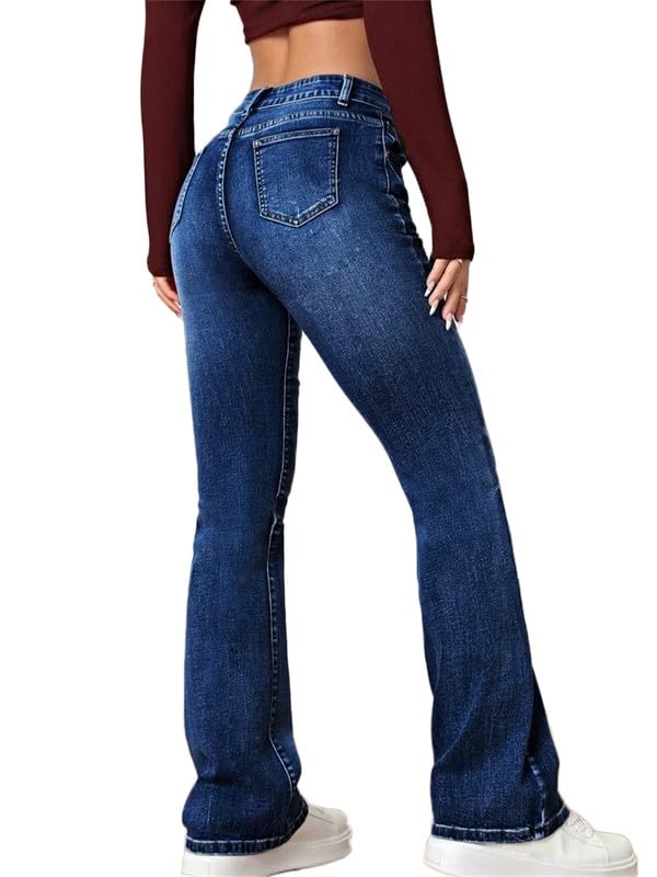 Andongnywell Women's High Rise Stretch Denim Jeans - Slimming Wide Leg Flare Bell Bottom Pants for Casual Outfits & Street Style