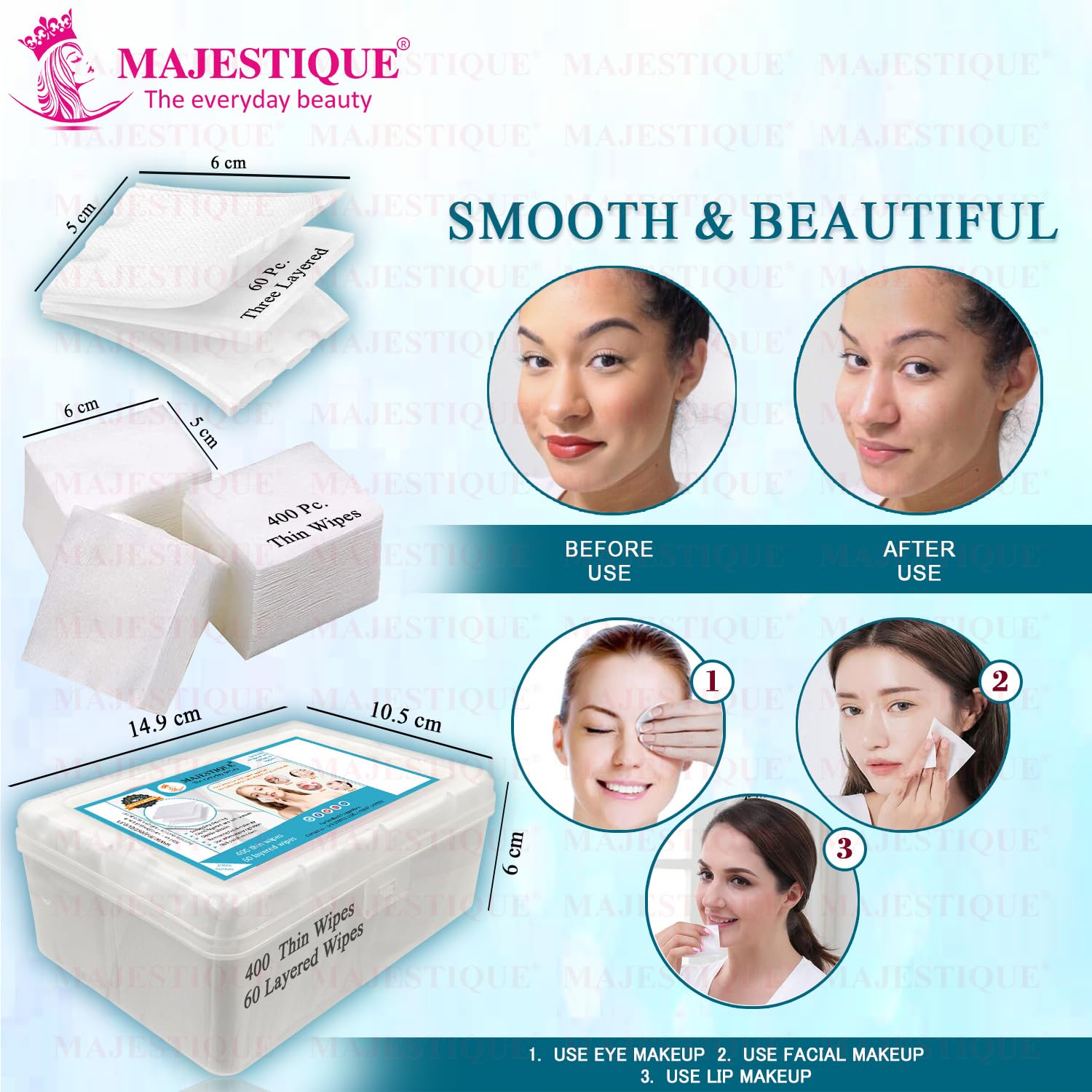 Majestique 100% Pure Cotton Face Pads - 460 Count Soft Makeup Remover Wipes for Gentle Eye & Facial Cleansing | Reusable Cosmetic Cotton Rounds for Toner, Micellar Water & Skincare | Perfect for Travel, Spa & Daily Beauty Routine