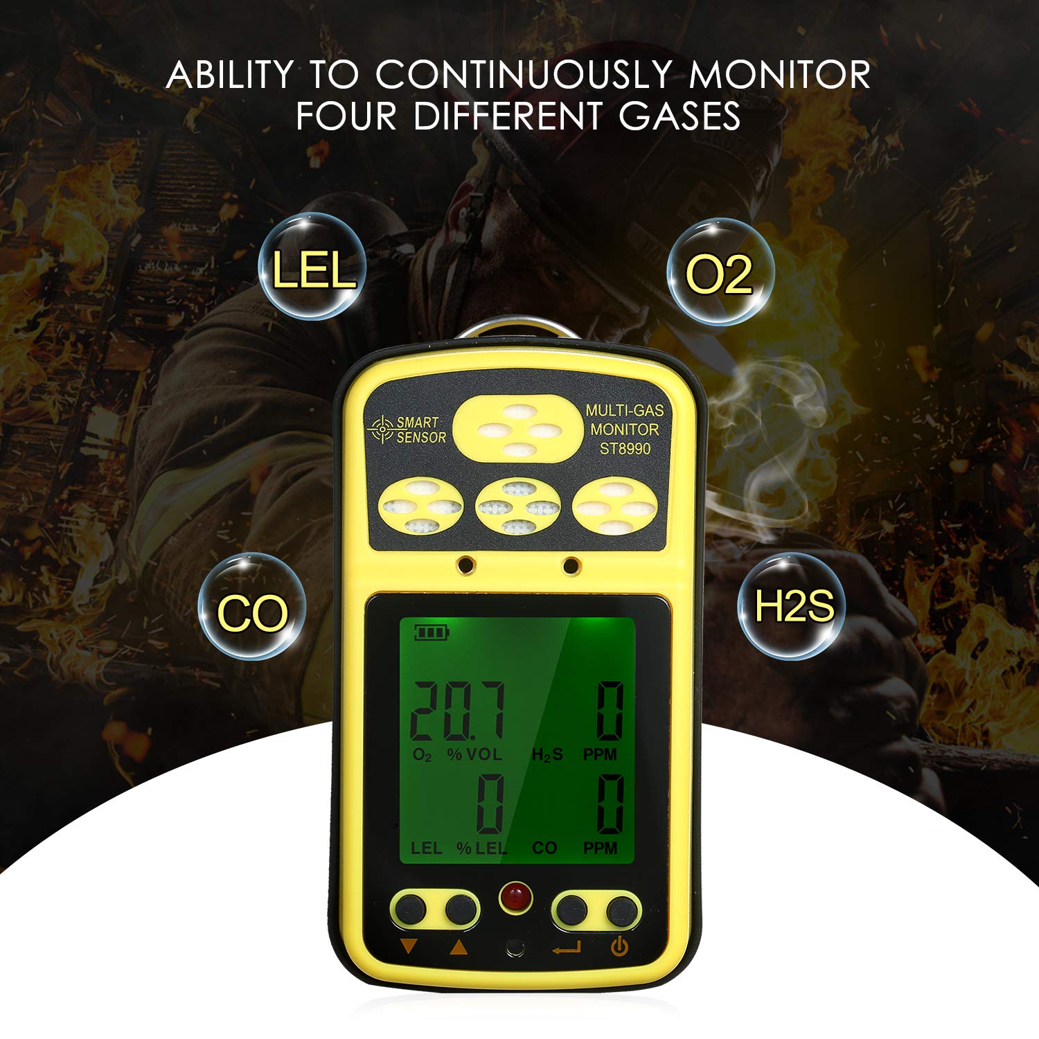 4-in-1 Portable Gas Detector with Rechargeable Li-Battery, LCD Backlight - Multi-Gas Monitor for CO, O2, H2S & LEL Detection | Home Safety, Industrial Use & Confined Space Testing