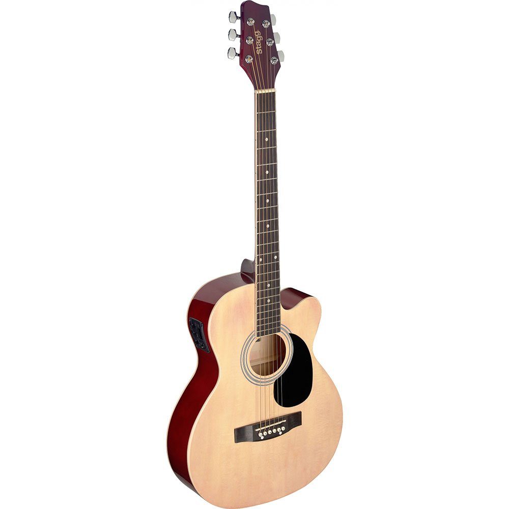 Stagg SA20ACE NAT 6-String Auditorium Cutaway Electro-Acoustic Guitar - Natural Finish, Right-Handed | Perfect for Live Performances, Studio Recording & Home Practice