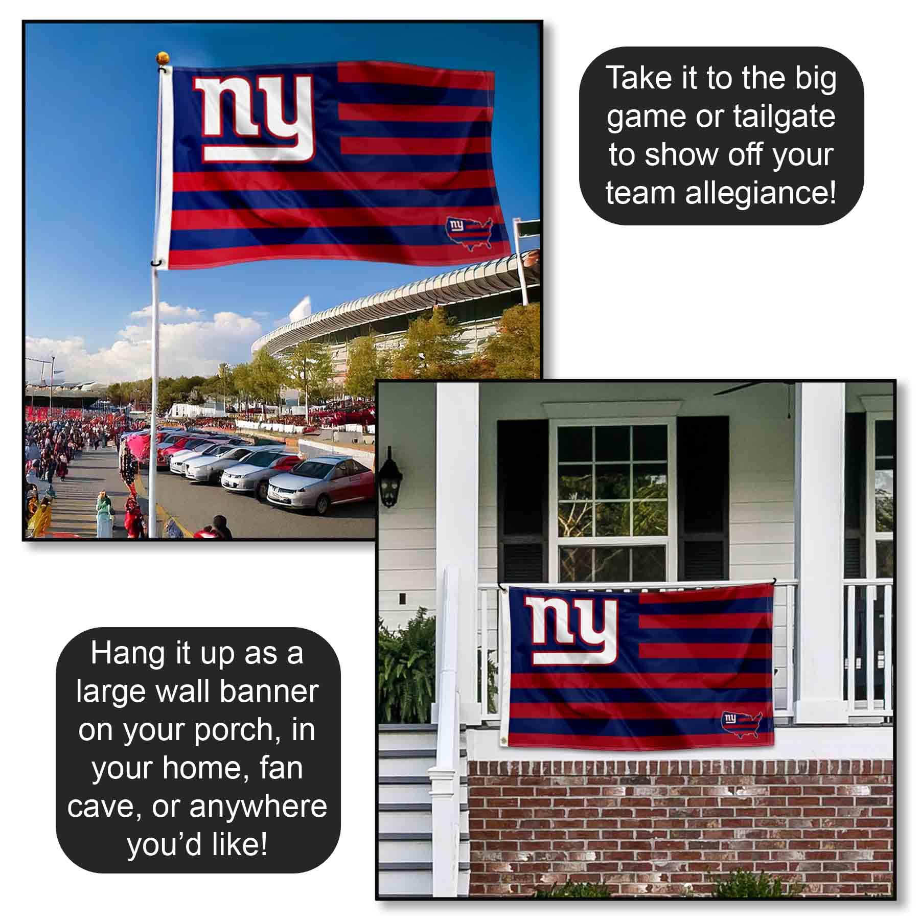 New York Giants 3x5 Feet American Flag with Grommets - Officially Licensed NFL Team Banner for Outdoor & Indoor Decor, Game Day Parties, Tailgating, and Sports Fan Gifts