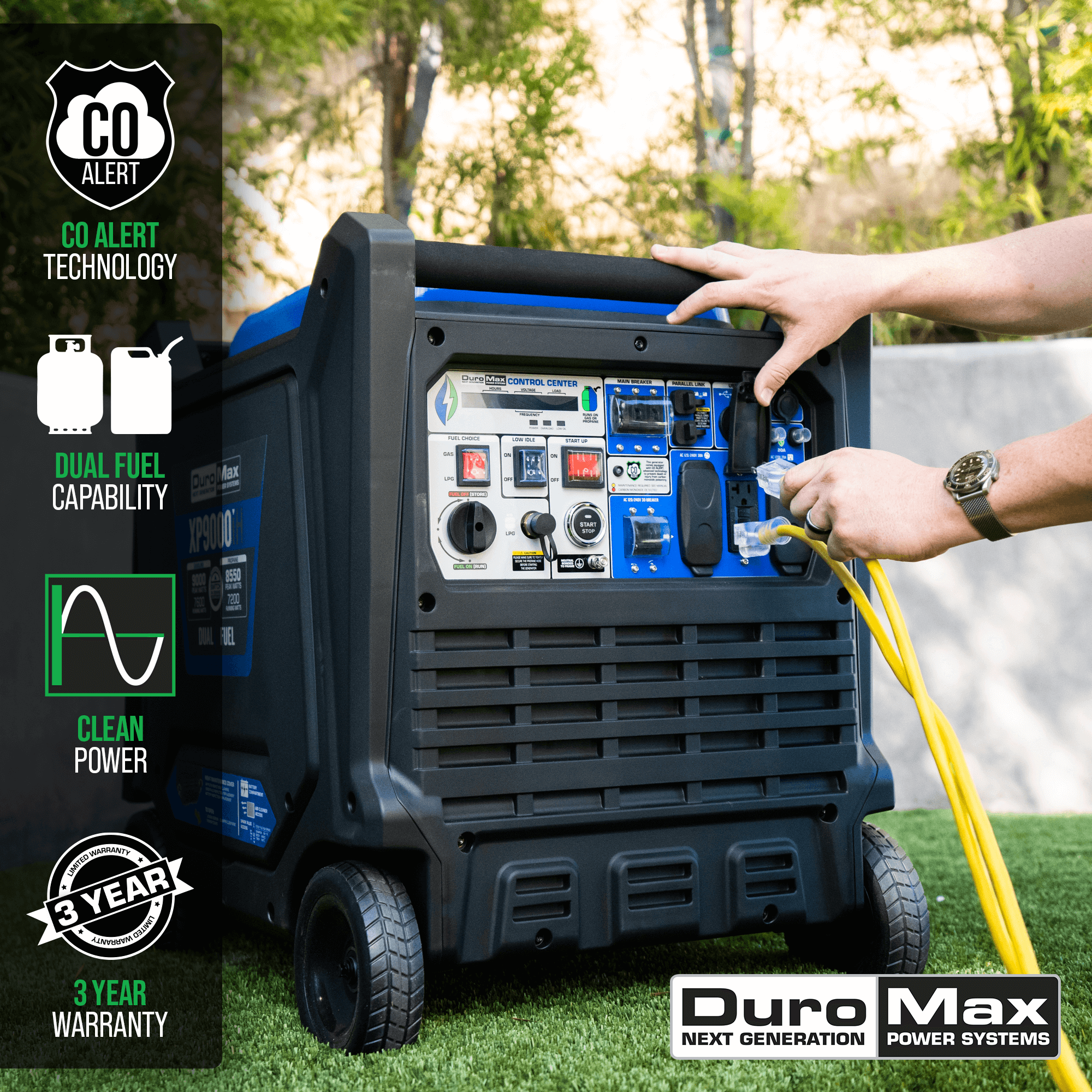 9,000 Watt Dual Fuel Portable Inverter Generator with CO Alert - Reliable Backup Power for Home, Camping & Emergency Use