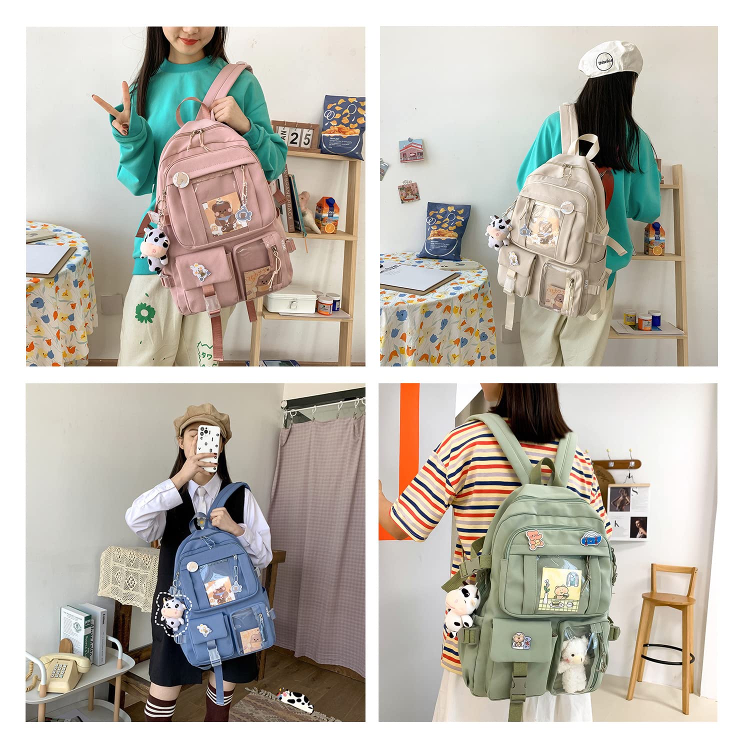 Cute Kawaii Backpack for School - Large Waterproof Aesthetic Backpack with Kawaii Pin & Accessories, Stylish School Bag for Teen Girls (Black) - Perfect for School, Travel & Everyday Use