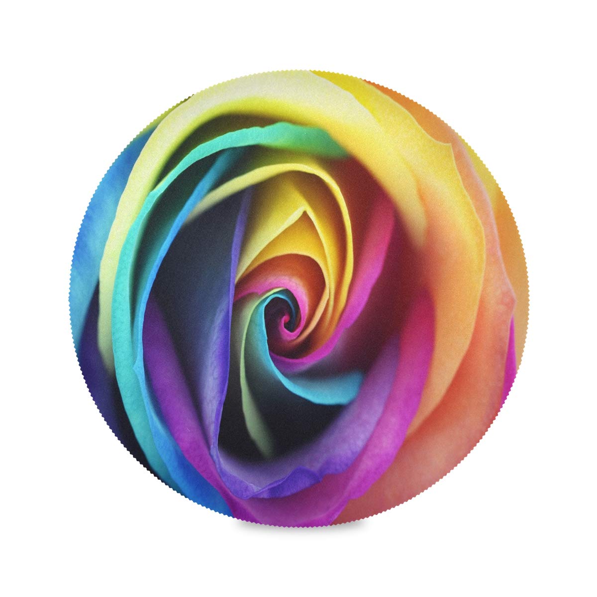 Blueangle Rainbow Rose Placemats - Set of 4 Round Non-Slip Table Mats for Dining, Heat Resistant & Decorative - Perfect for Kitchen, Restaurant, and Party Decor