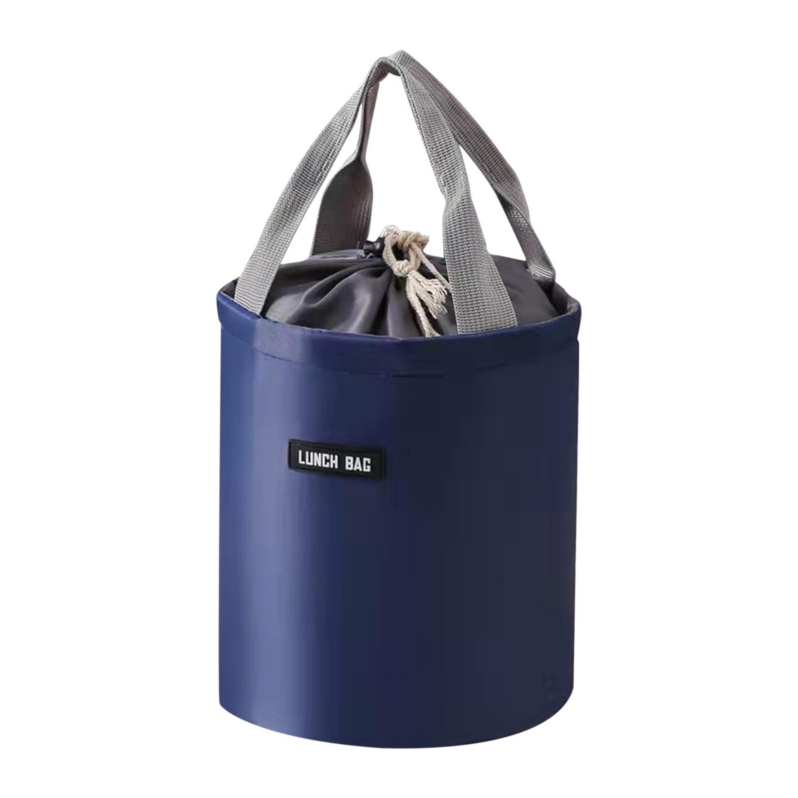 Birdeem Large Insulated Lunch Box - Portable Round Cylinder Thermal Bag with Aluminum Foil for Work, School & Picnics - Keeps Food Hot/Cold - Navy Blue (1CB9)