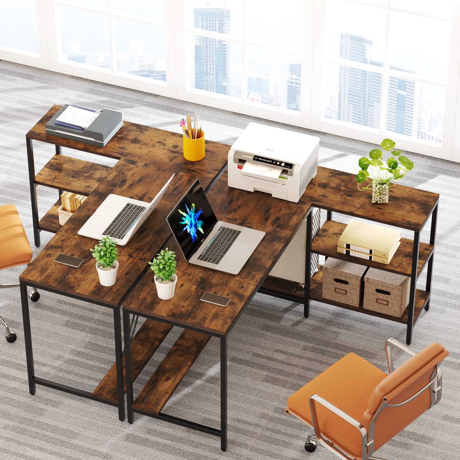 Tribesigns L-Shaped Computer Desk with Storage Shelves - Reversible Gaming Desk for Home Office, Study & Workstation - Rustic Brown Finish for Modern & Rustic Decor