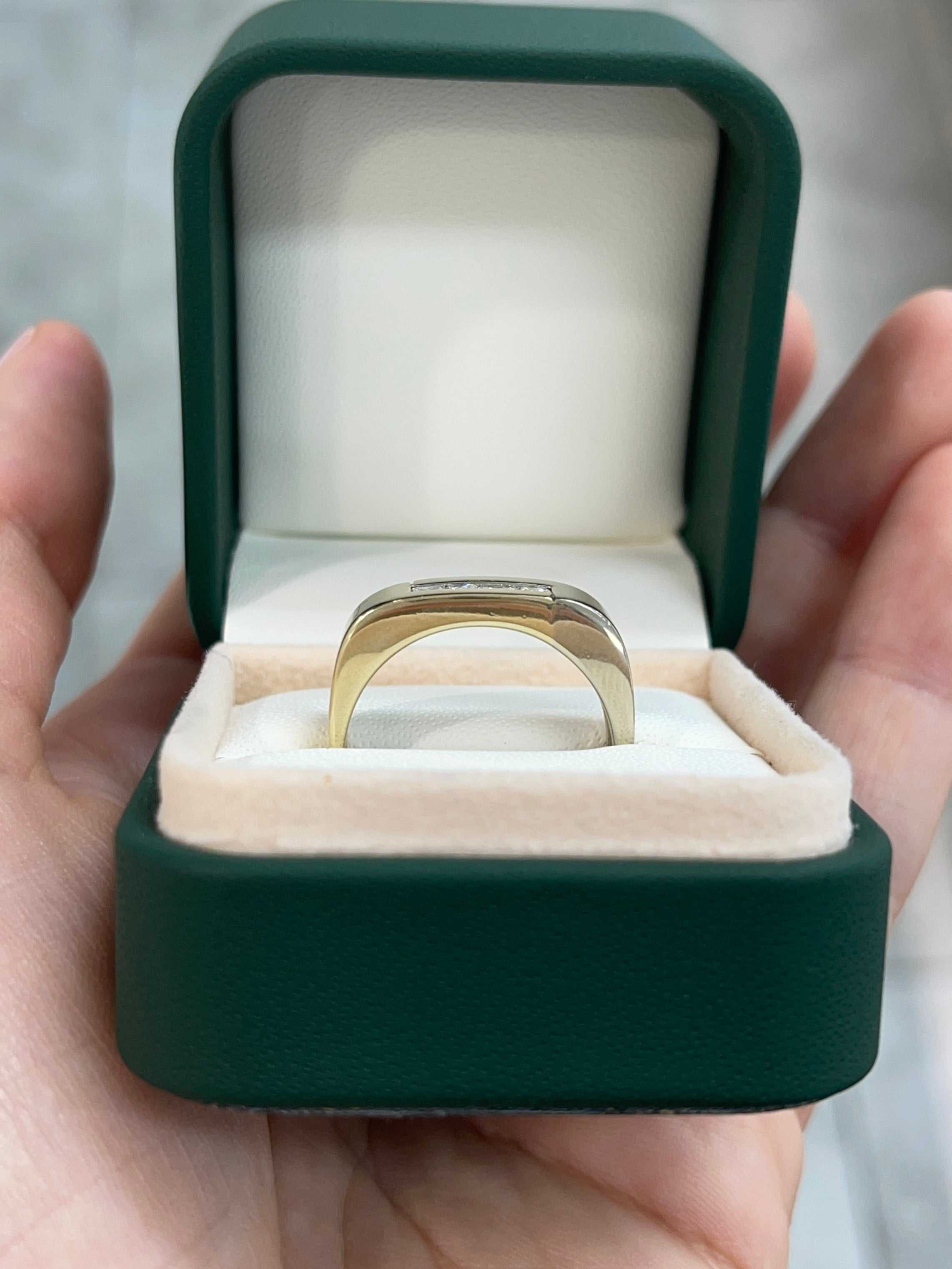 0.45pts Princess Cut Diamond Pinky Ring for Men - Two Tone 14K Gold - Perfect for Weddings, Gifts & Special Occasions