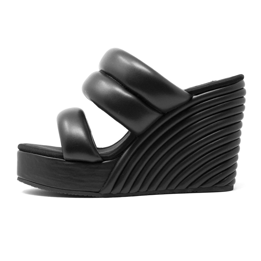 ROAM Women's Strata Puffy Vegan Leather Platform Wedge Sandals - Black | Comfortable & Stylish Vegan Shoes for Summer Outfits, Beach Vacations & Casual Wear