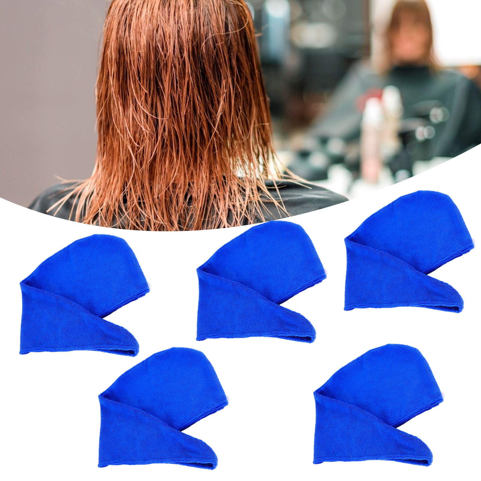 5-Pack Quick Dry Hair Towel Wrap - Ultra Soft Microfiber Hair Drying Cap for Women & Men - Reduce Friction & Damage - Perfect for Swimming, Gym, Travel & Home Use (Sapphire Blue)