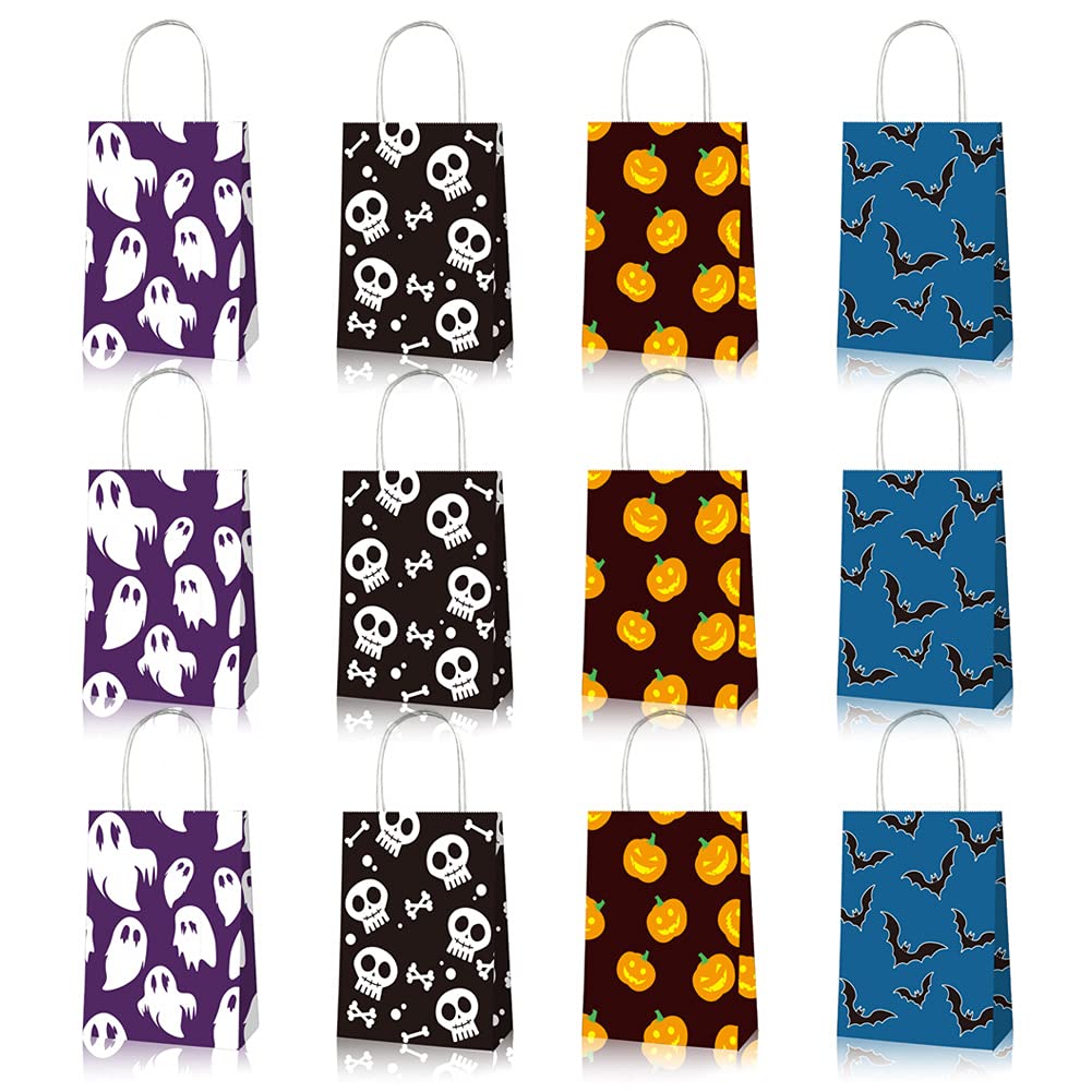 Halloween Treat Bags 12 Pack - Black Purple Yellow Blue Mini Paper Candy Bags for Trick or Treat, Halloween Party Favors & Goodie Bags | Perfect for Classroom Treats, Halloween Parties & Neighborhood Trick-or-Treating