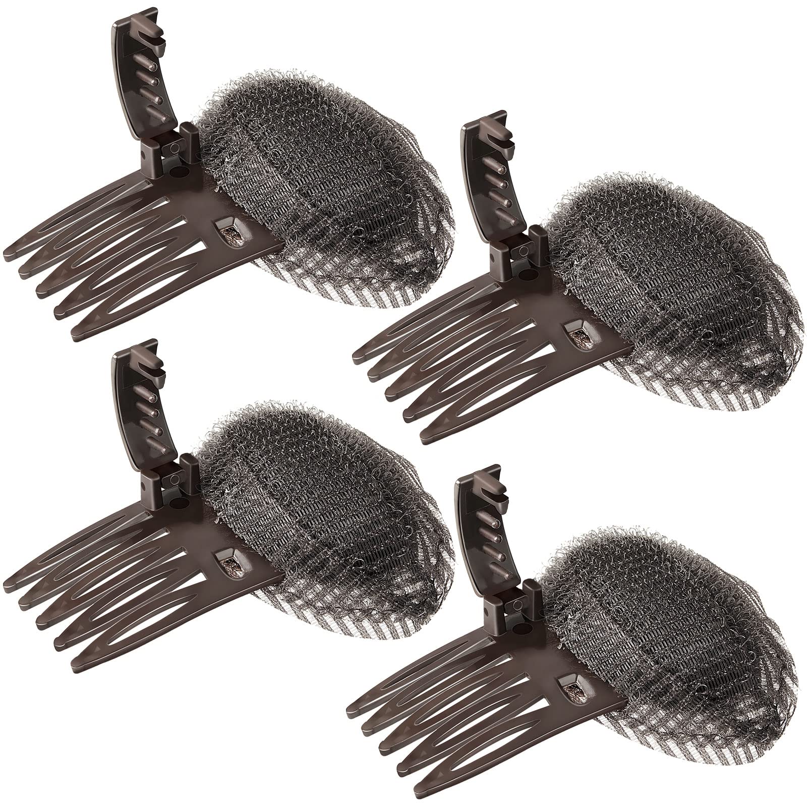 4 Pieces Invisible Puff Hair Accessories - Fluffy Sponge Clips & Bun Bump Up Volume Base for Women & Girls (Brown) | Perfect for Weddings, Parties & Everyday Hairstyling