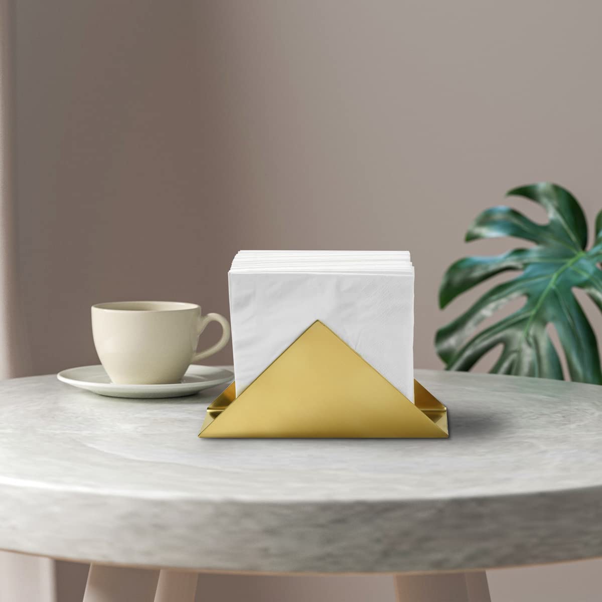 Gold Steel Freestanding Napkin Holder for Tables - Paper Organizer & Tissue Dispenser for Dining Room, Kitchen, or Office Decor