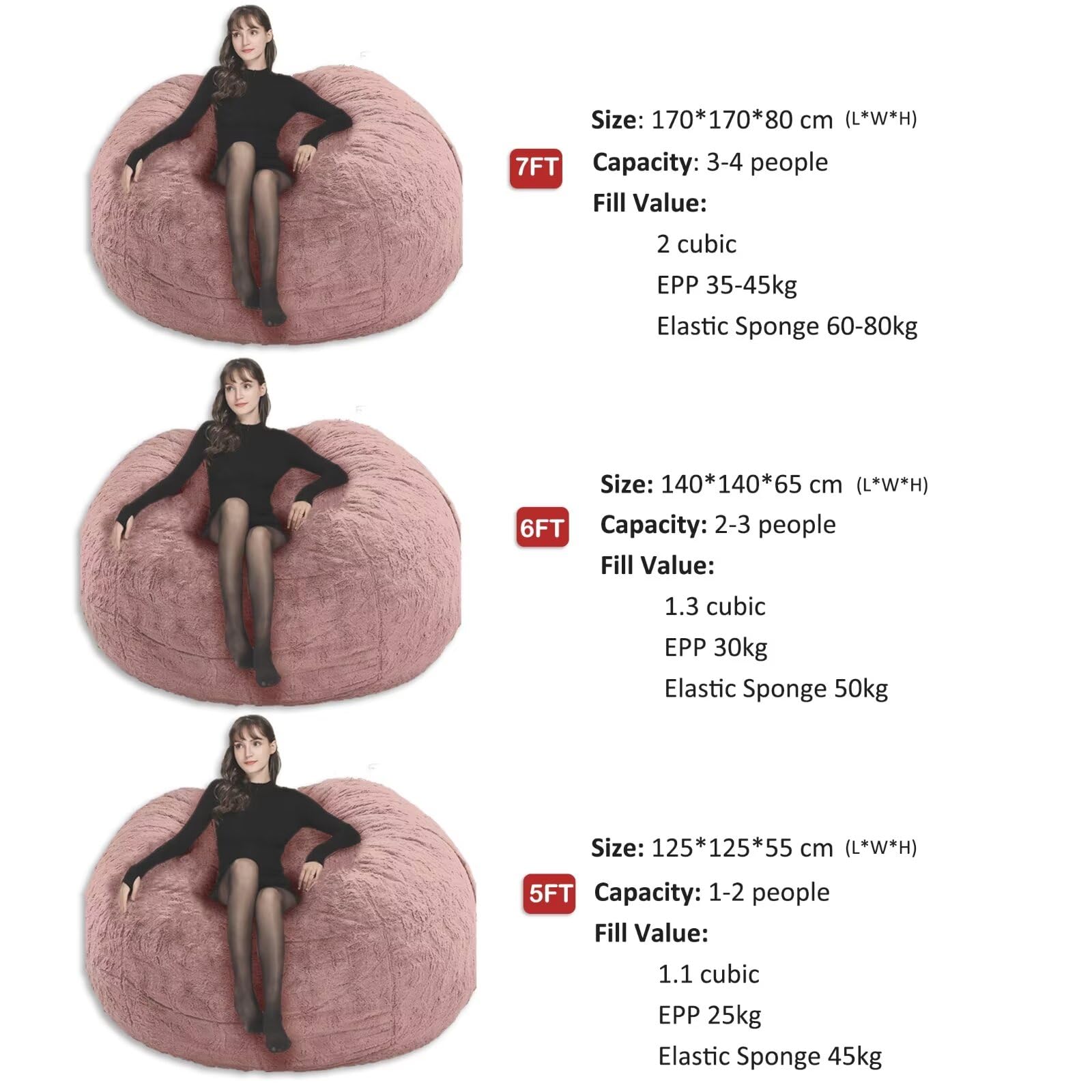 7FT Oversized Bean Bag Chair for Adults & Kids - No Filler, Soft Round Giant Beanbag Sofa - Perfect for Reading, Gaming & Relaxing - Black Lazy Chair Cover