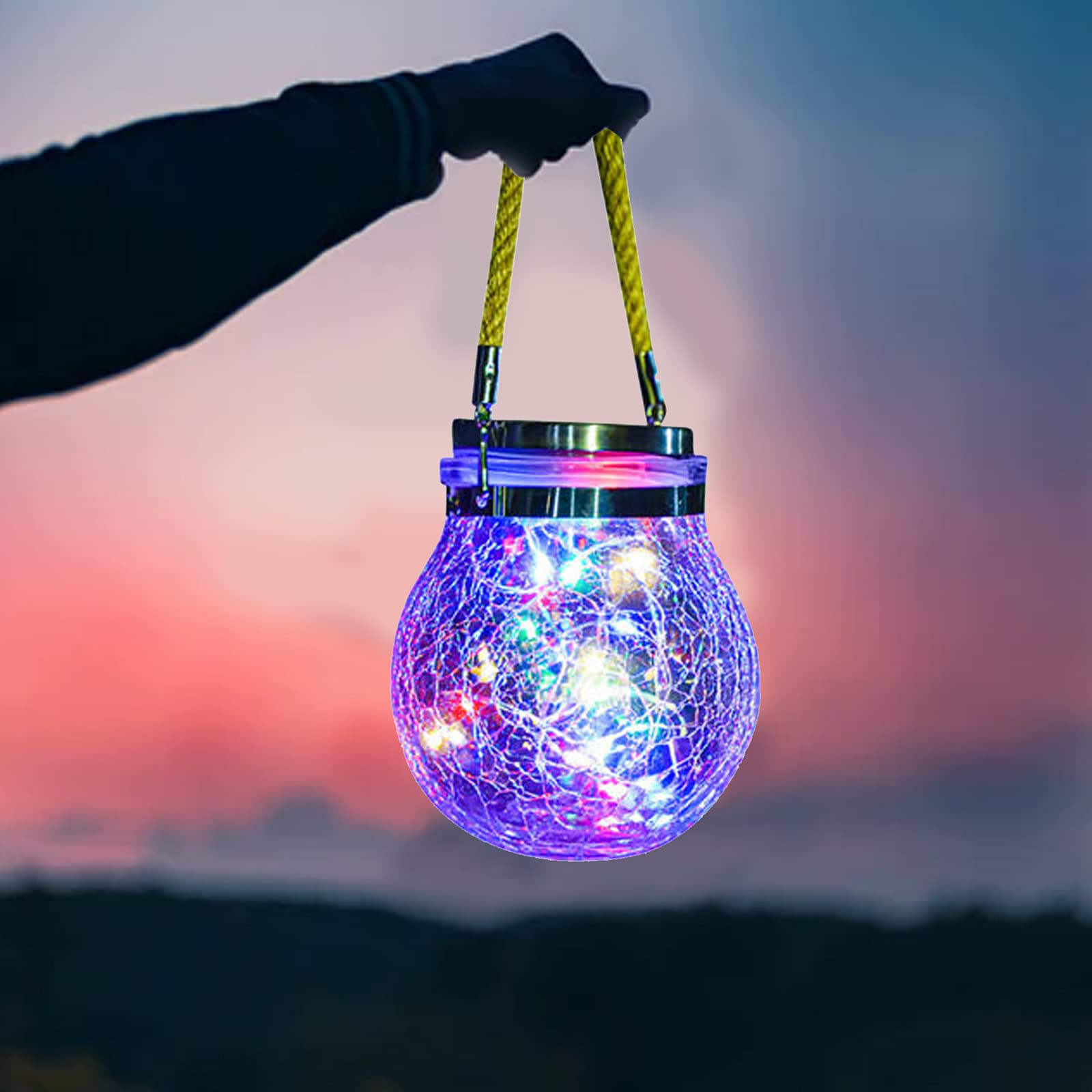 30 LED Solar Cracked Globe Lights Outdoor - IP65 Waterproof Hanging Solar Lanterns for Garden, Fence, Patio - Decorative Solar Glass Ball Lights for Wedding, Halloween, Christmas Party Decor (Multicolor) - Perfect for Backyard, Pathway & Outdoor Lighting