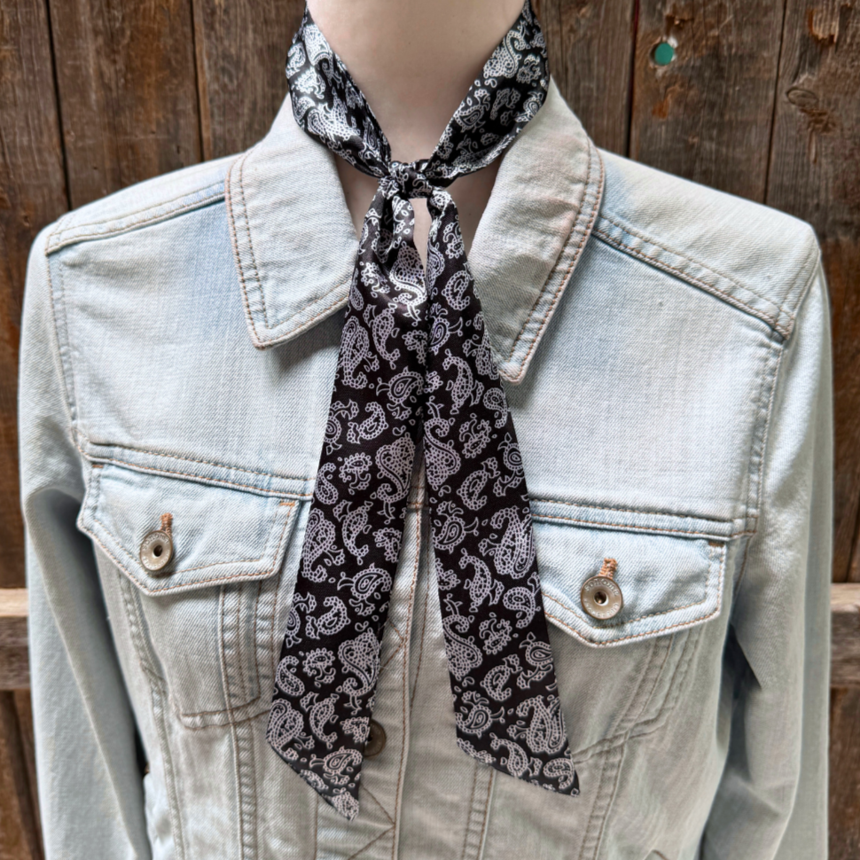 Black and White Western Skinny Mini Wild Rag Scarf - Cowgirl Necktie for Women | Perfect for Rodeo, Horse Riding & Country Fashion Outfits #TW332