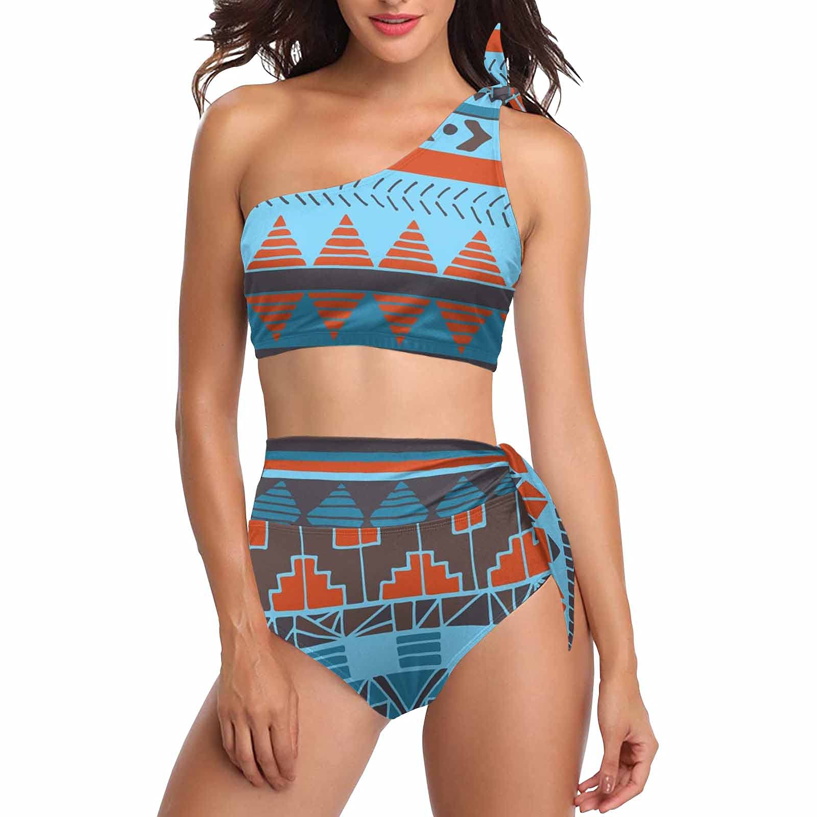 InterestPrint Floral Elephant Print Women's One Shoulder Swimsuit & High Waisted Bikini Set - 2 Piece Beachwear for Pool Party & Summer Vacation