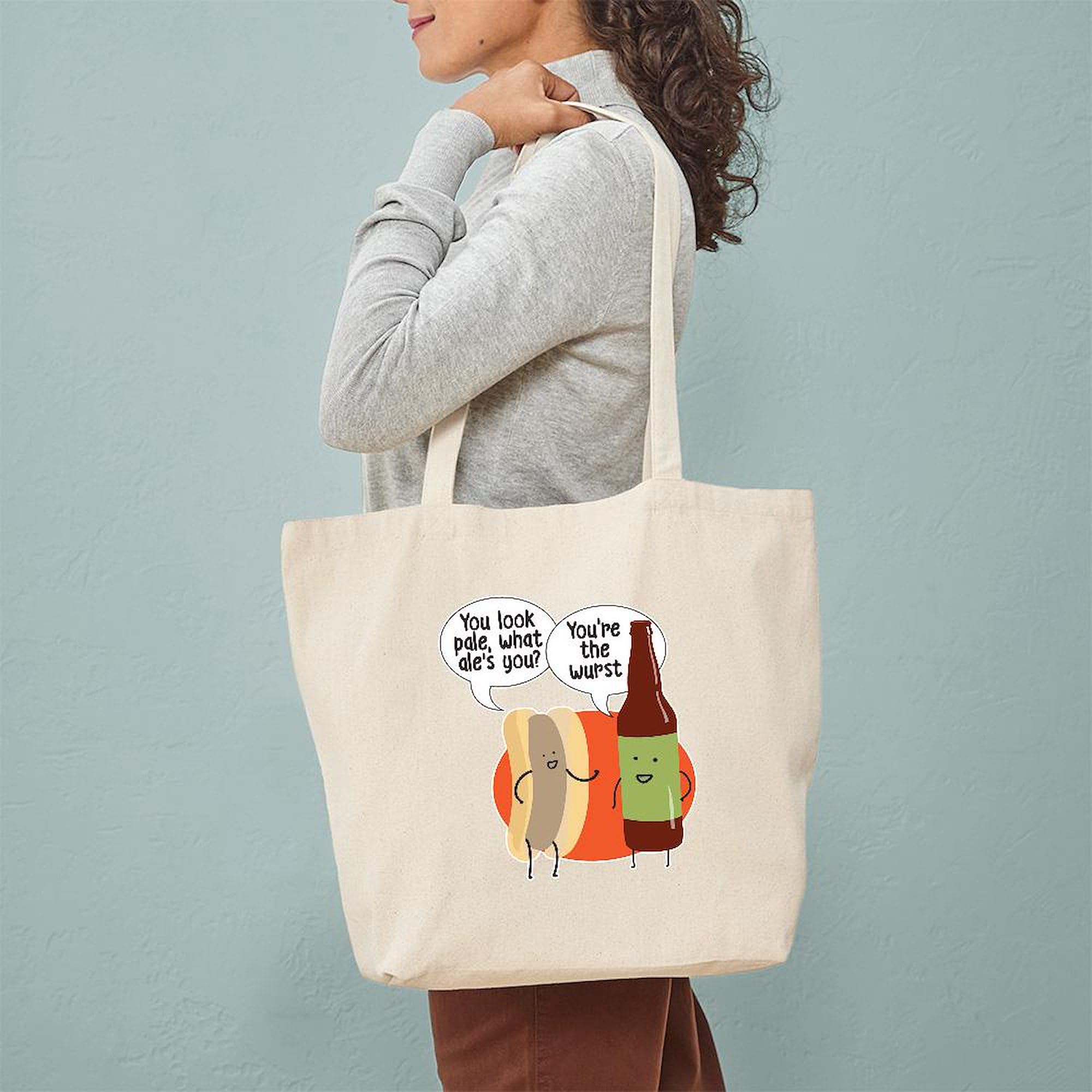 **Ale Bratwurst Tote Bag - Natural Canvas Reusable Shopping Bag for Groceries, Beach, Picnics & Errands**