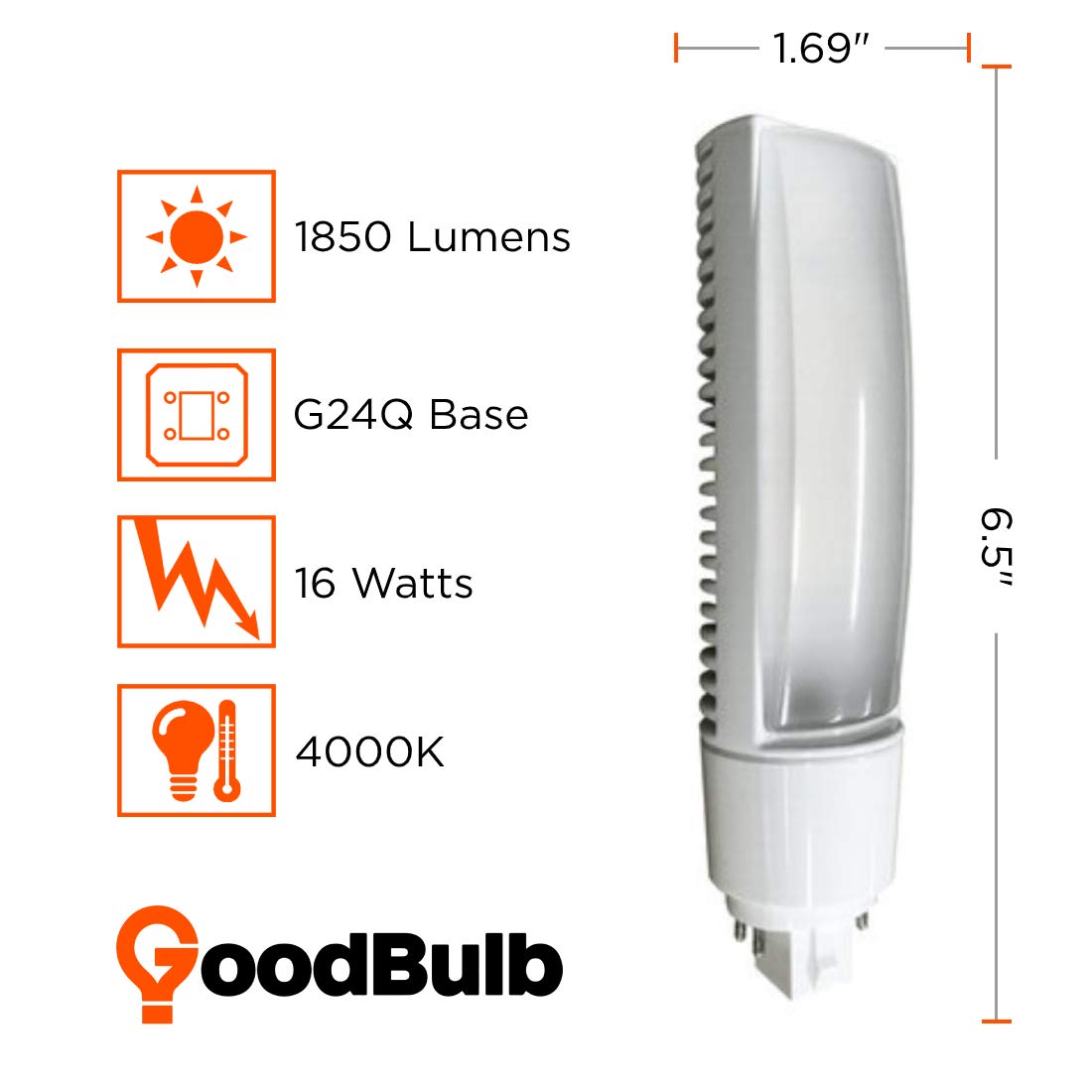 GoodBulb 26W LED Plug-in Light Bulbs - 16W Type A 4 Pin G24Q Base 4000K Cool White - 1850 Lumens High Output - 120° Beam Angle - Energy Efficient Replacement Bulbs (10 Pack) - Perfect for Offices, Retail Stores, and Commercial Lighting