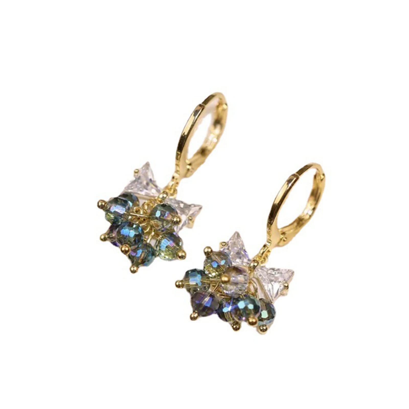 Colorful Star Butterfly Rhinestone Dangle Earrings for Women - Elegant Silver Bow Drop Earrings - Wedding & Party Jewelry Accessories (Gold, One Size) - Perfect for Bridal, Prom, Date Night & Special Occasions