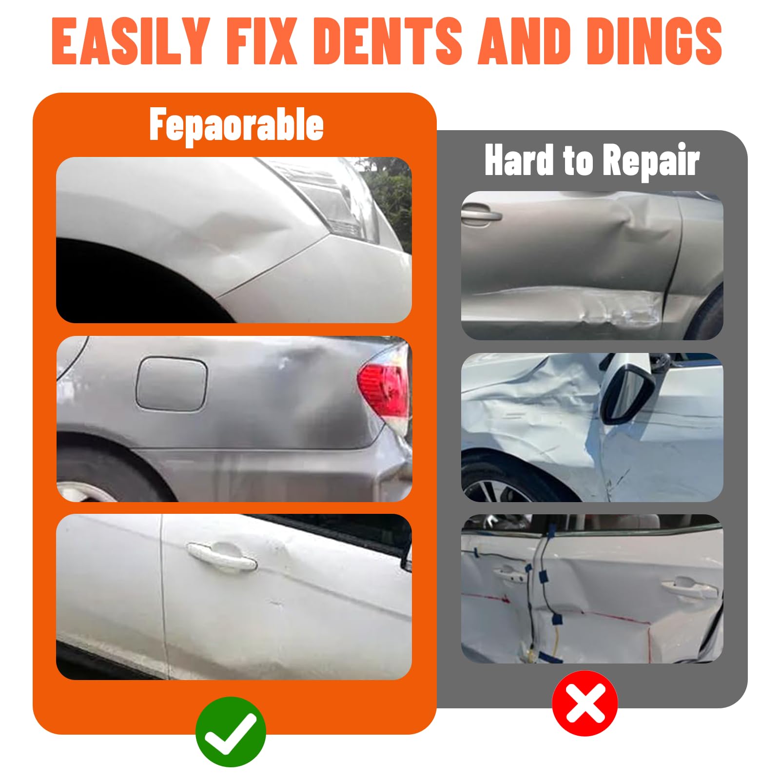 3-Piece Car Dent Puller Kit - Powerful Paintless Dent Removal Tool for Auto Body Repair (Black & Orange) | Fix Dents on Doors, Hood & Panels | Glass & Screen Repair Accessories