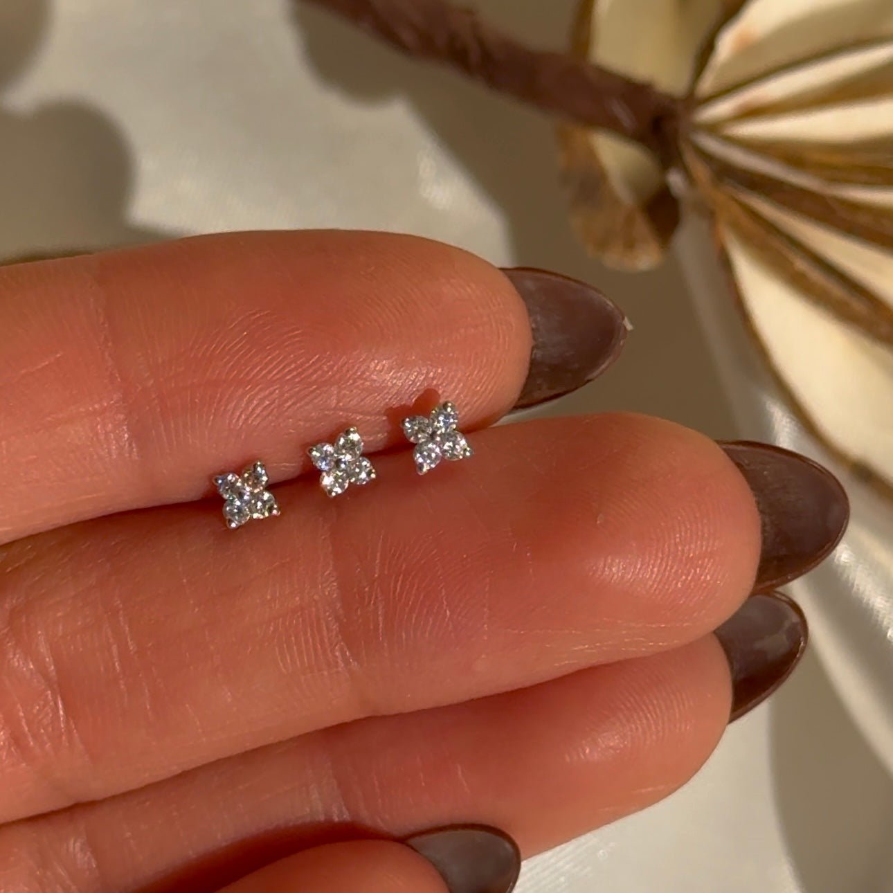 14K Rose Gold Diamond Four Petal Flower Stud Earrings - Dainty Floral Jewelry for Women, Perfect for Weddings, Date Nights & Everyday Elegance