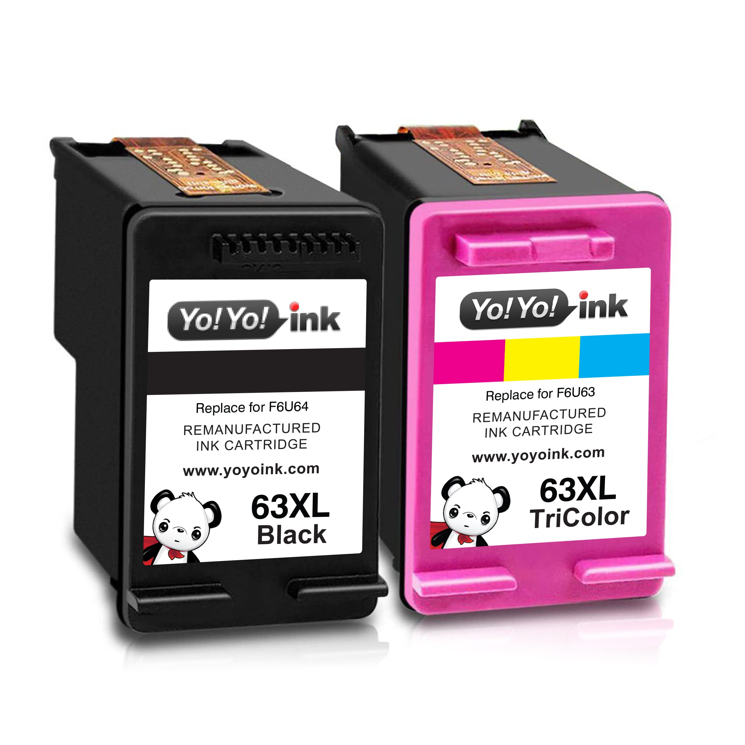 YoYoink Remanufactured HP 63 Ink Cartridge Combo Pack (1 Black, 1 Color) - Replacement for HP 63XL - Compatible with HP 3830, Officejet 4650/4652, Envy 4520, Deskjet 1112/2130 Printers - Perfect for Home & Office Printing Needs