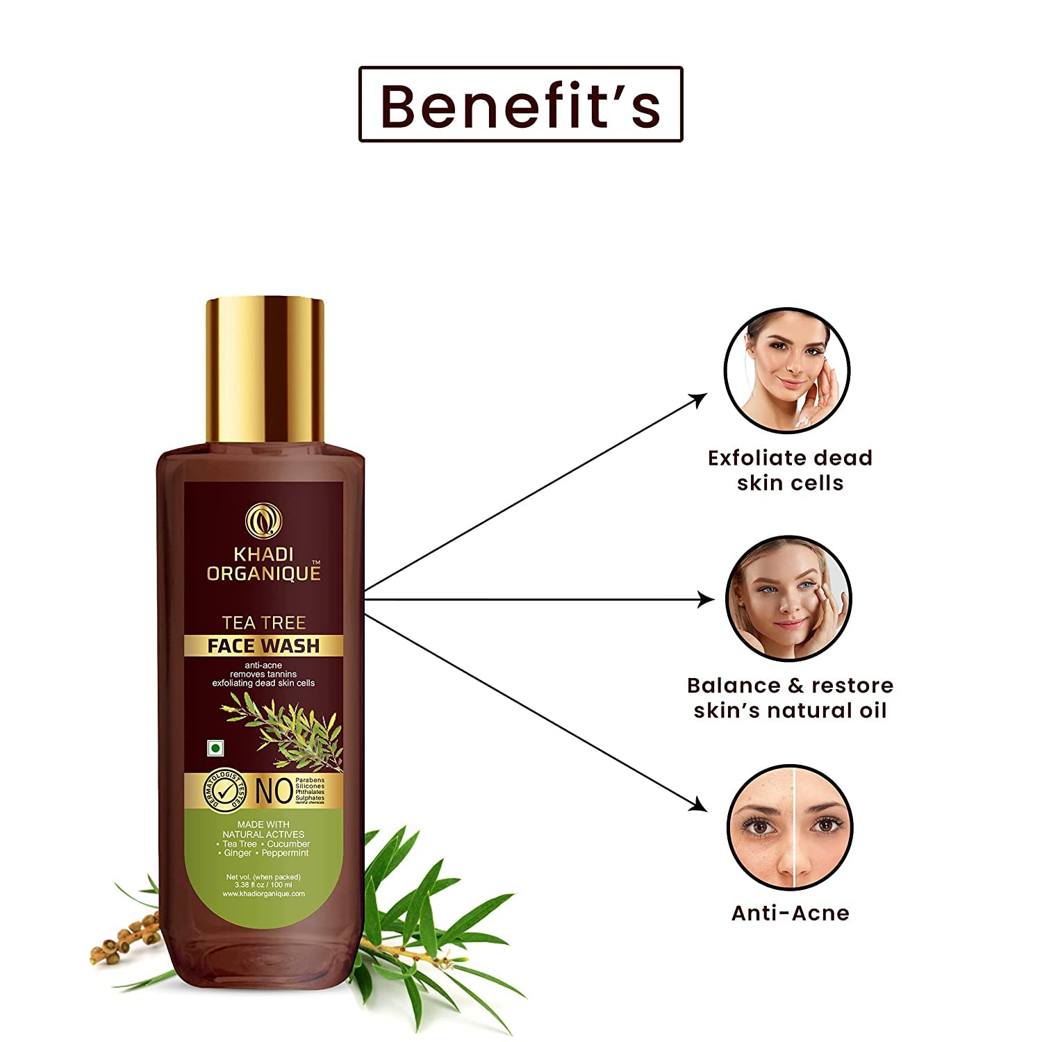 Organic Tea Tree Face Wash for Acne, Tan Removal & Exfoliation - 100ml | Gentle Cleanser for Men & Women | Perfect for Oily & Sensitive Skin Care Routine