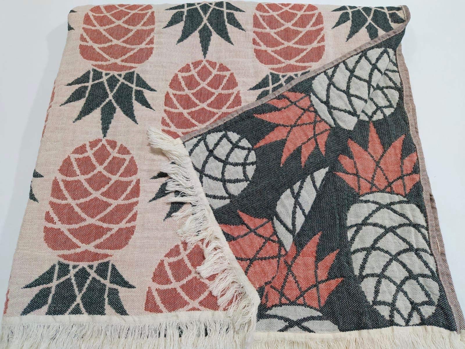 Pink Pineapple Reversible Turkish Towel - 100% Cotton Beach Towel, Peshtemal, Fouta, Sand Free - 37x71 inches | Perfect for Beach, Pool, Yoga & Travel