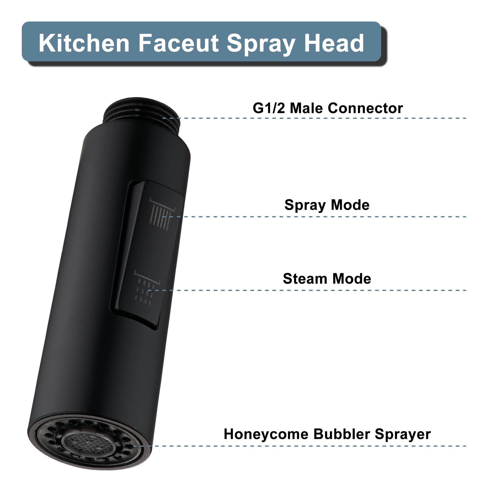Tohlar 2-Function Pull Down Kitchen Faucet Spray Head Replacement, Black Nozzle Hose Spout for Modern Kitchens and Dishwashing