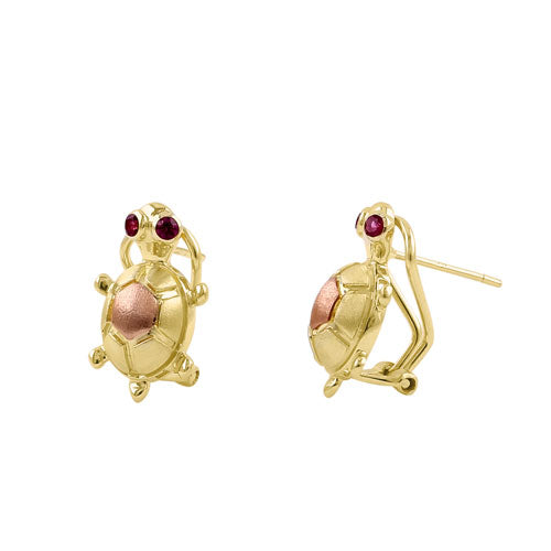 14K Yellow Gold Turtle Stud Earrings with Ruby & Cubic Zirconia - Elegant Jewelry for Women, Perfect for Gifts, Parties & Everyday Wear