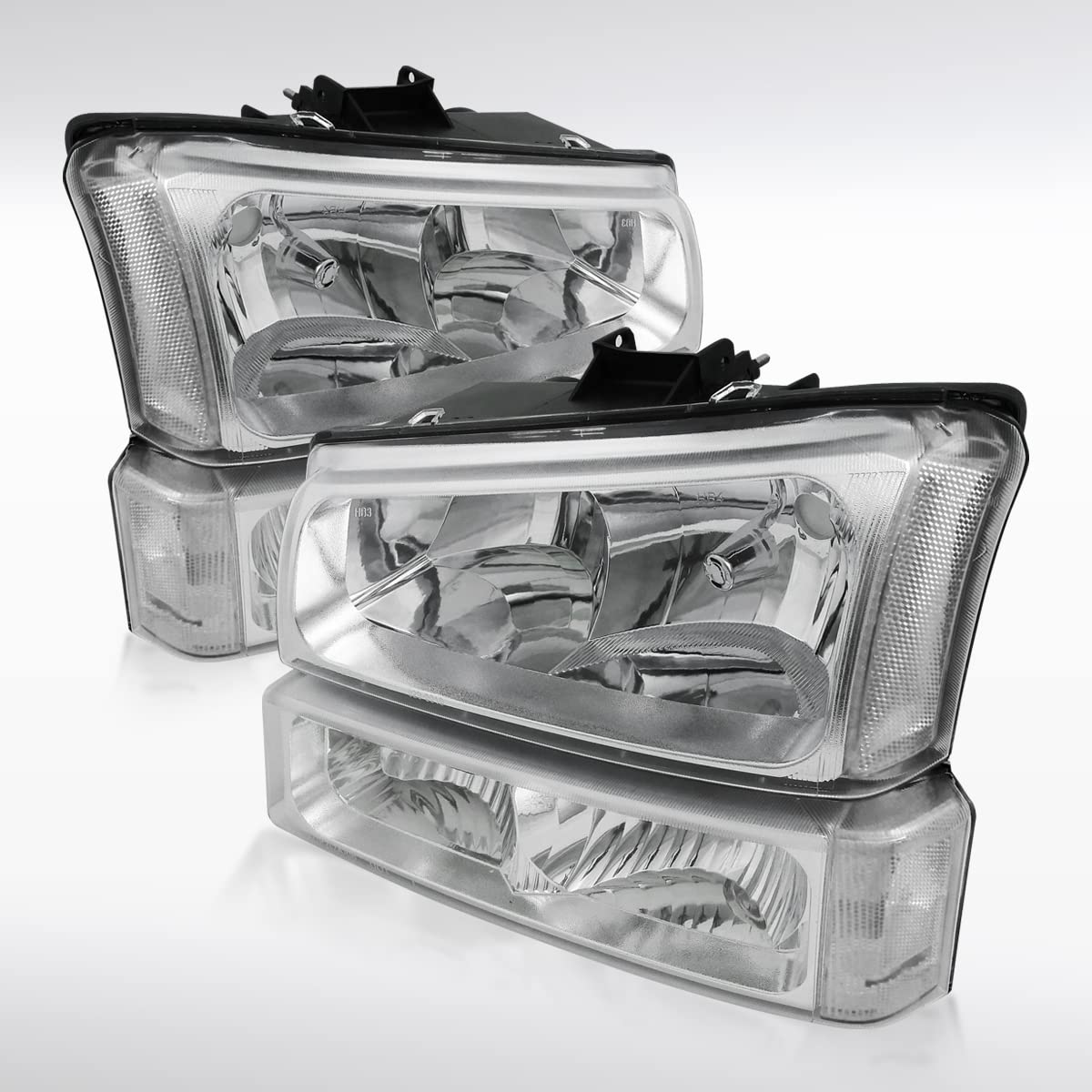 AUTOZENSATION Crystal Clear Headlights & Bumper Lamps Pair for 2003-2007 Chevy Silverado & 2003-2006 Avalanche (Non-Cladding Models) - Perfect for Night Driving & Off-Road Adventures
