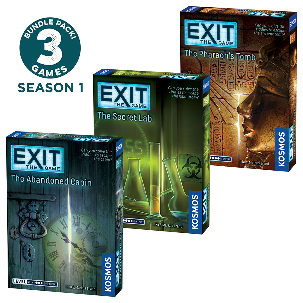 EXIT: The Game - Season 1 Three Pack: The Abandoned Cabin, The Pharaoh's Tomb & The Secret Lab | Escape Room Board Game for Adults & Families | Perfect for Game Nights, Team Building & Party Entertainment