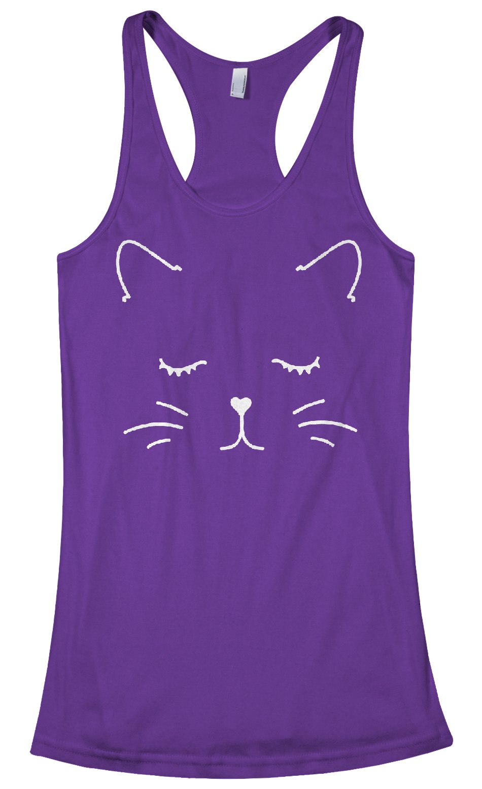 Threadrock Women's White Kitty Cat Face Racerback Tank Top - Cute Graphic Summer T-Shirt for Casual Wear, Gym, Beach & Vacation Outfits