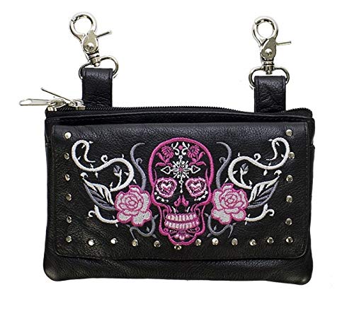 Women's Pink Studded Rose Skull Hip Bag Purse - Stylish Crossbody Bags for Women, Gothic Fashion Accessory for Concerts, Parties & Everyday Use