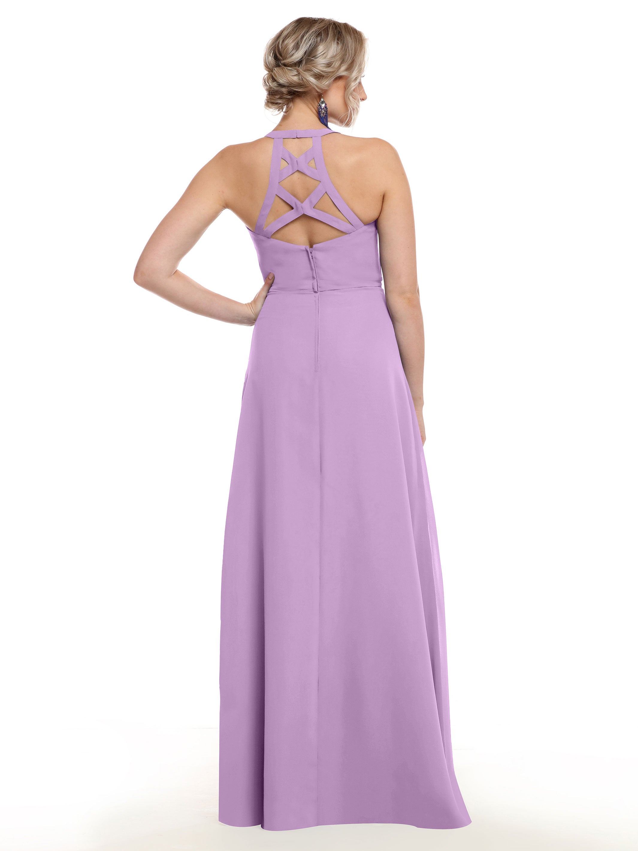 Elegant 80150 Chiffon A-Line Bridesmaid Dress with Plunging V-Neck & Intricate Back Detail - Perfect for Weddings, Formal Events & Special Occasions